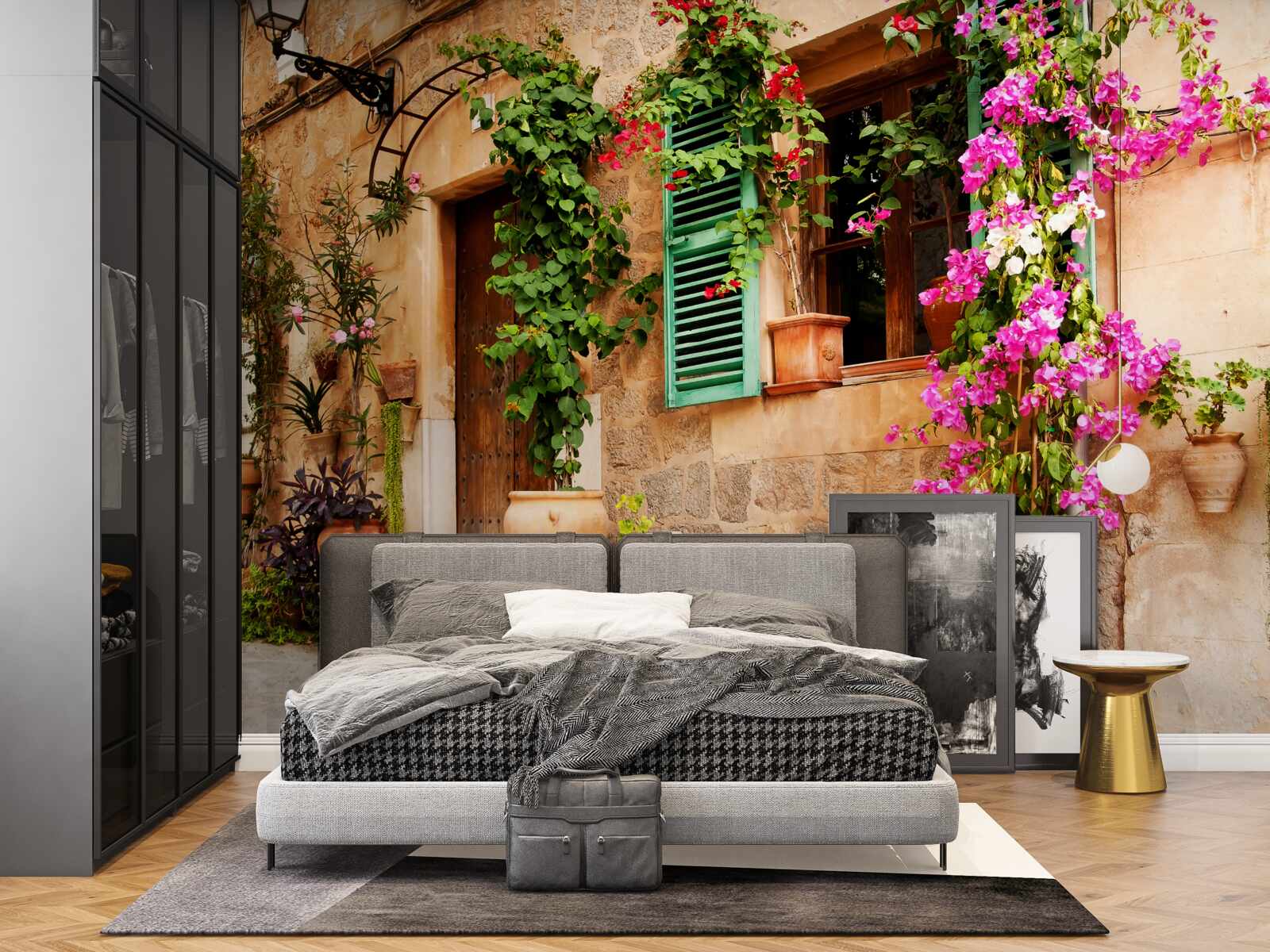 Fototapeta rastliny v nádobách na starodávnom chodníku