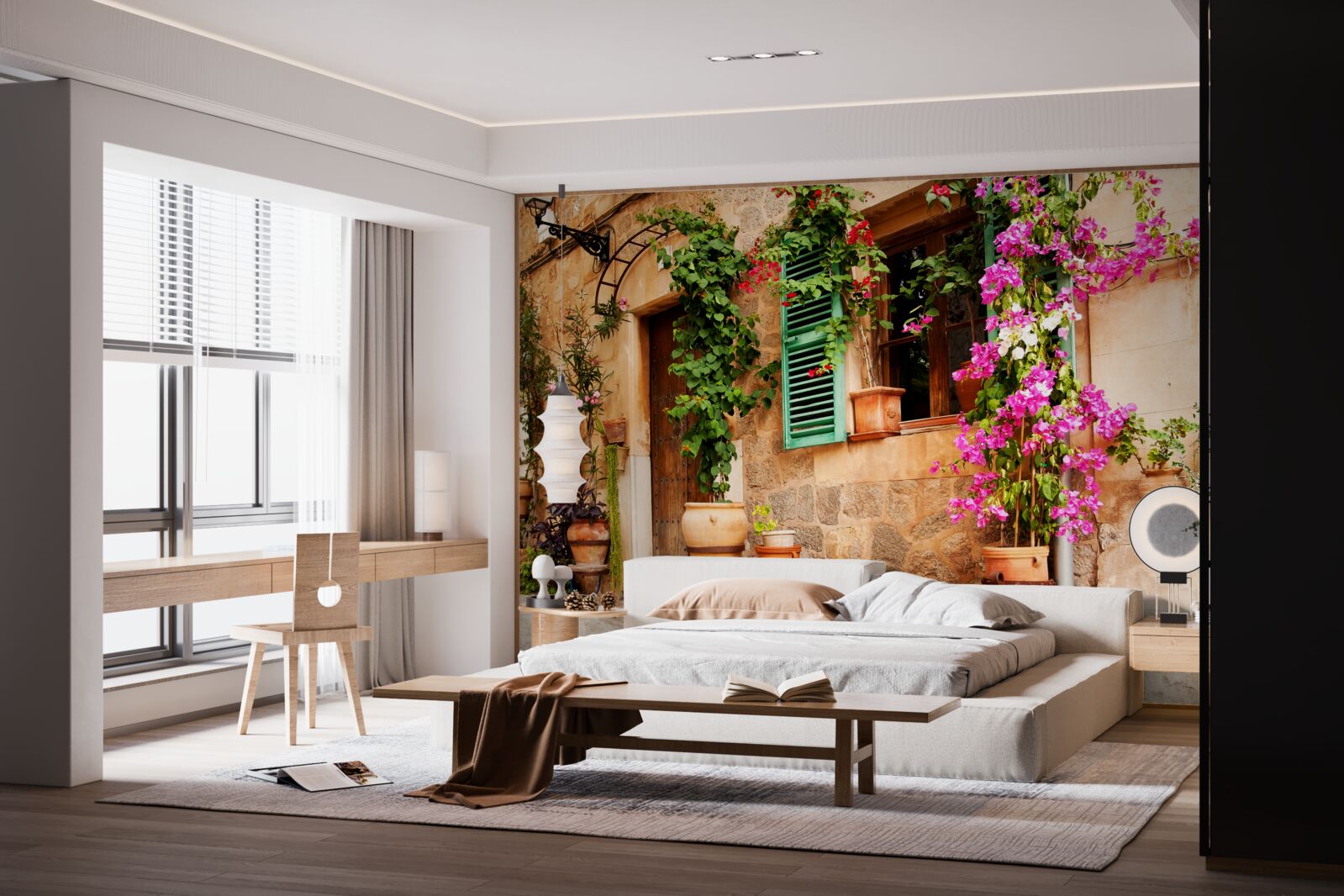 Fototapeta rastliny v nádobách na starodávnom chodníku