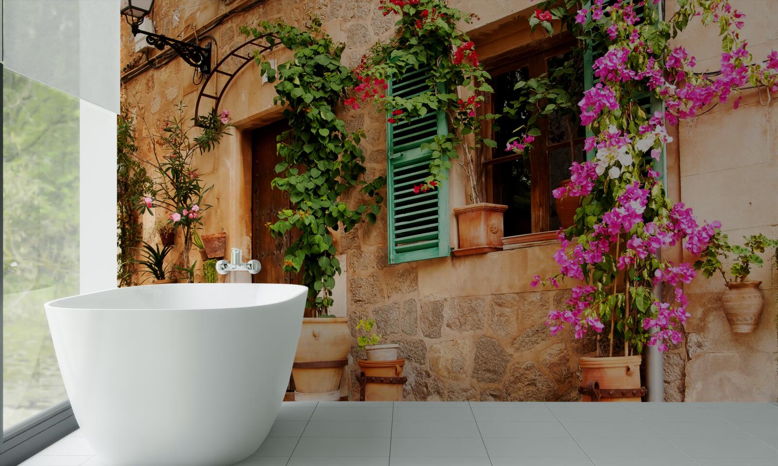 Fototapeta rastliny v nádobách na starodávnom chodníku