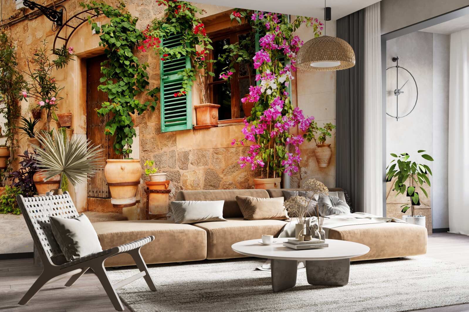 Fototapeta rastliny v nádobách na starodávnom chodníku