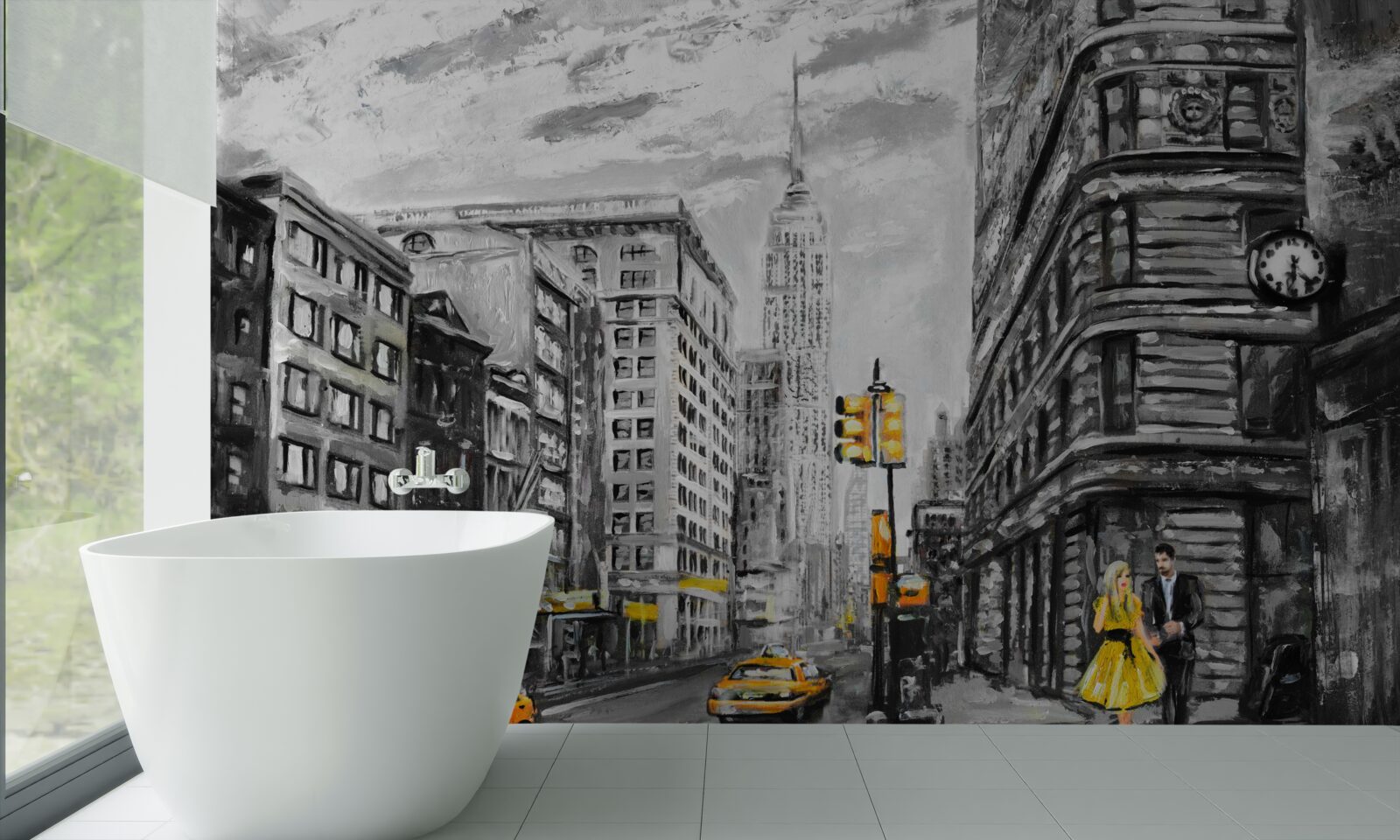 Fototapeta Žlté taxíky na sivých uliciach mesta