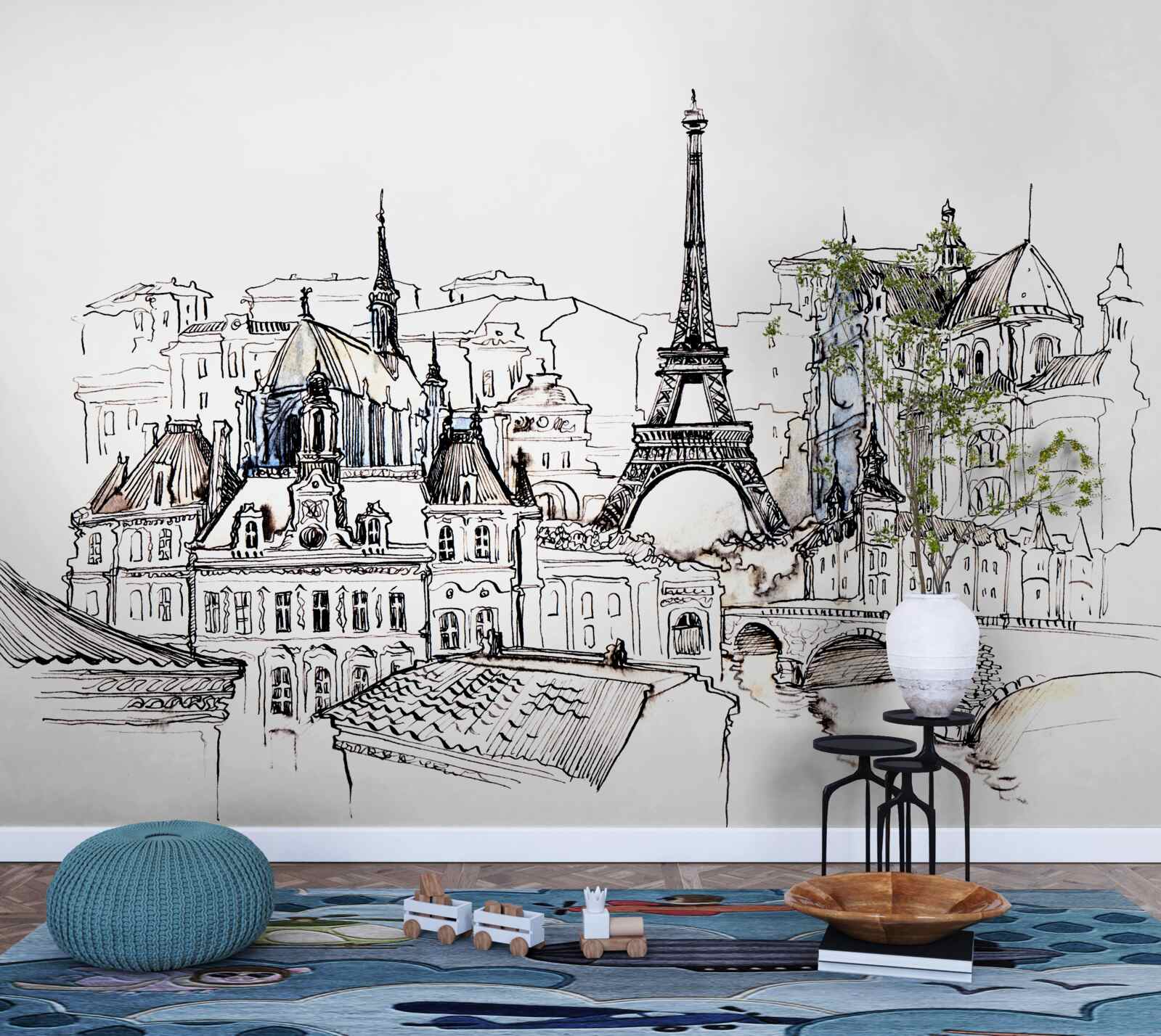 Fototapeta vynikajúce miesta v Paríži, prezentované ceruzkou