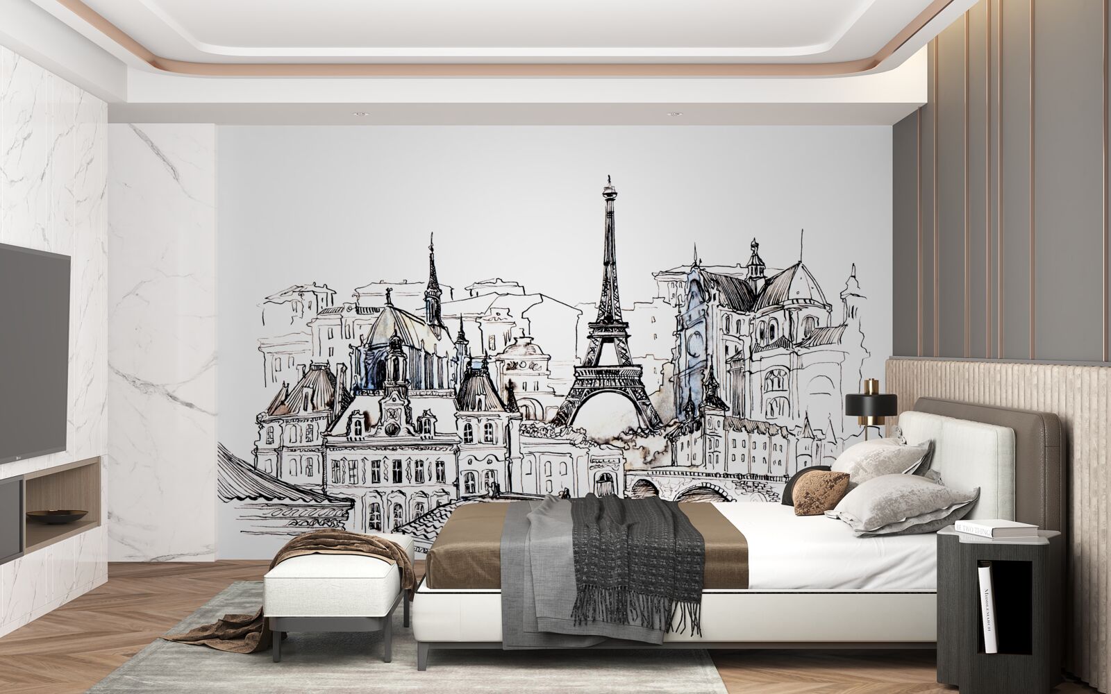 Fototapeta vynikajúce miesta v Paríži, prezentované ceruzkou