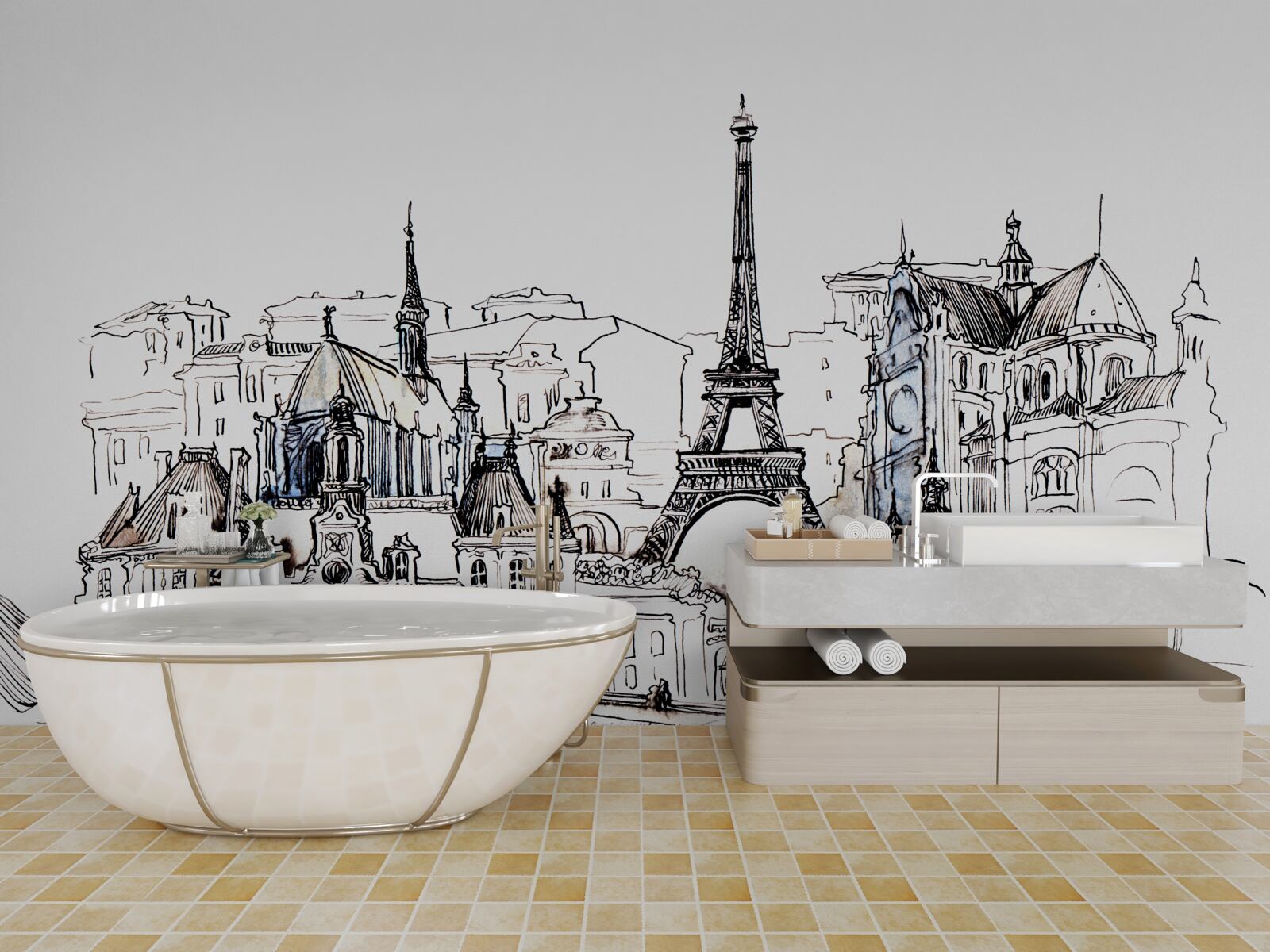 Fototapeta vynikajúce miesta v Paríži, prezentované ceruzkou
