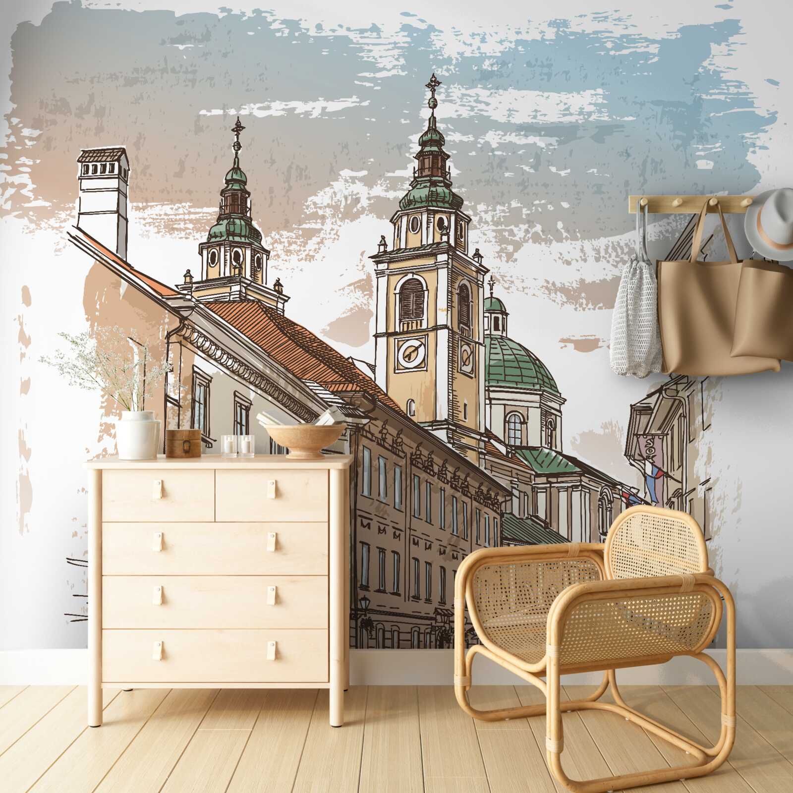 Fototapeta staroveké mesto zobrazené ceruzkou