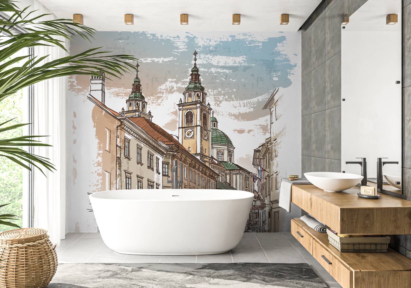 Fototapeta staroveké mesto zobrazené ceruzkou