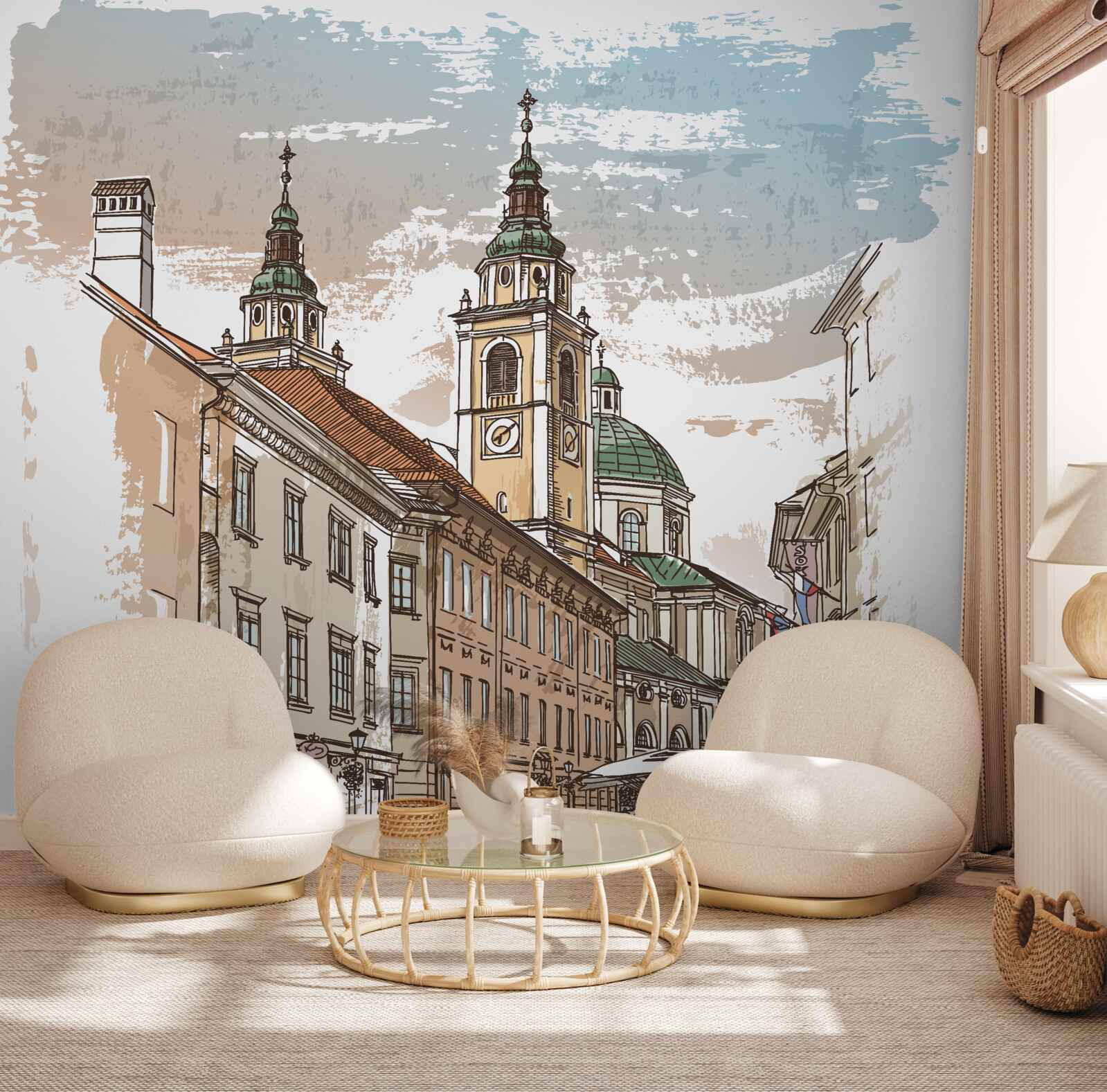 Fototapeta staroveké mesto zobrazené ceruzkou