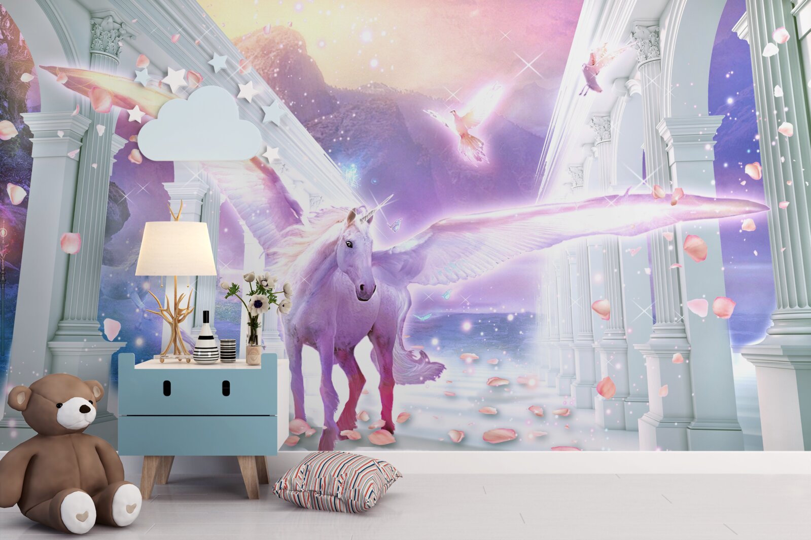 Fototapeta magický jednorožec plávajúci na oblohe