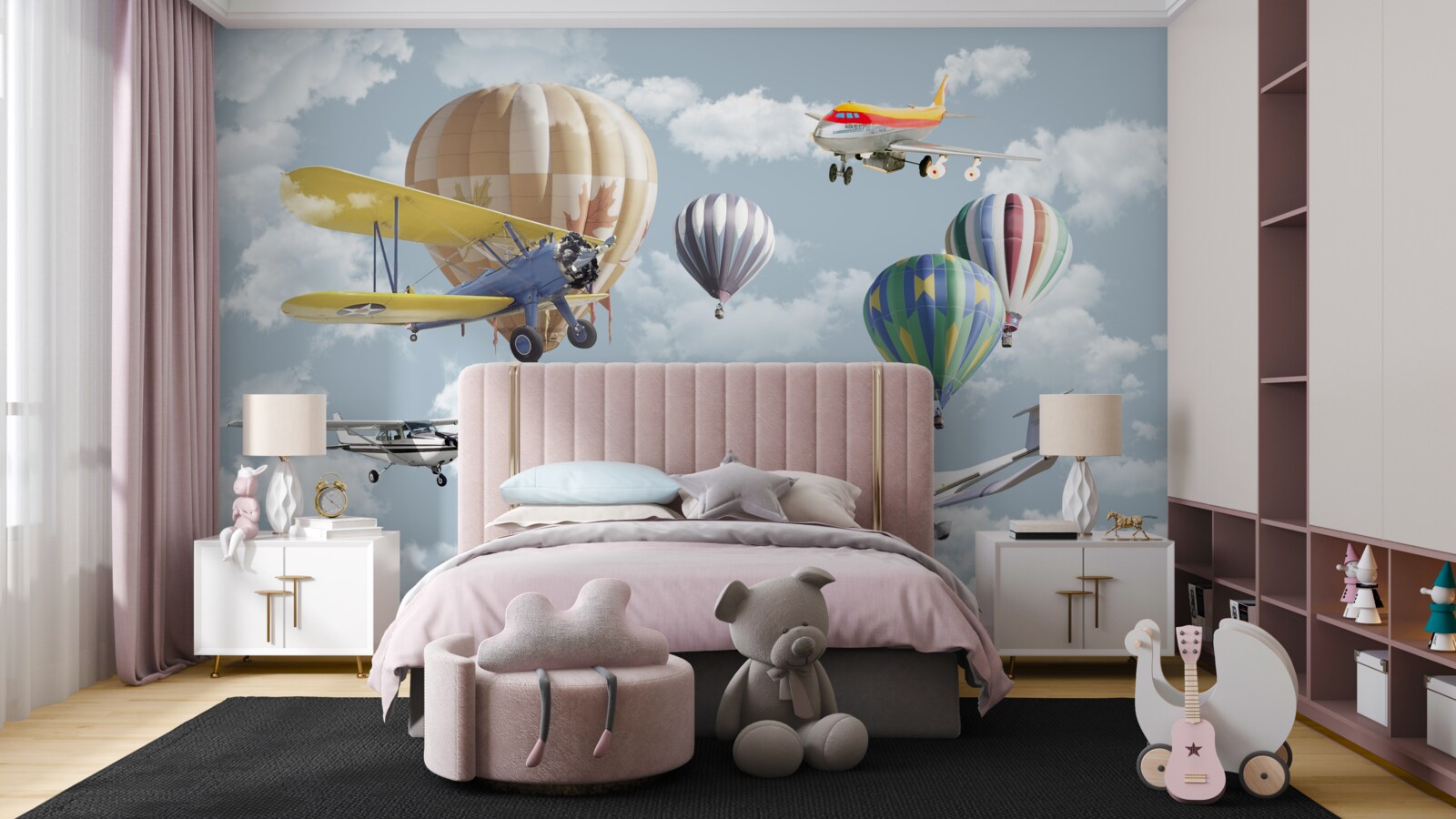 Fototapeta súťaž balónov a lietadiel vo vzduchu