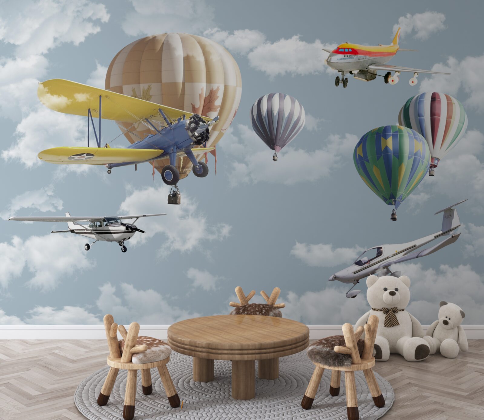 Fototapeta súťaž balónov a lietadiel vo vzduchu