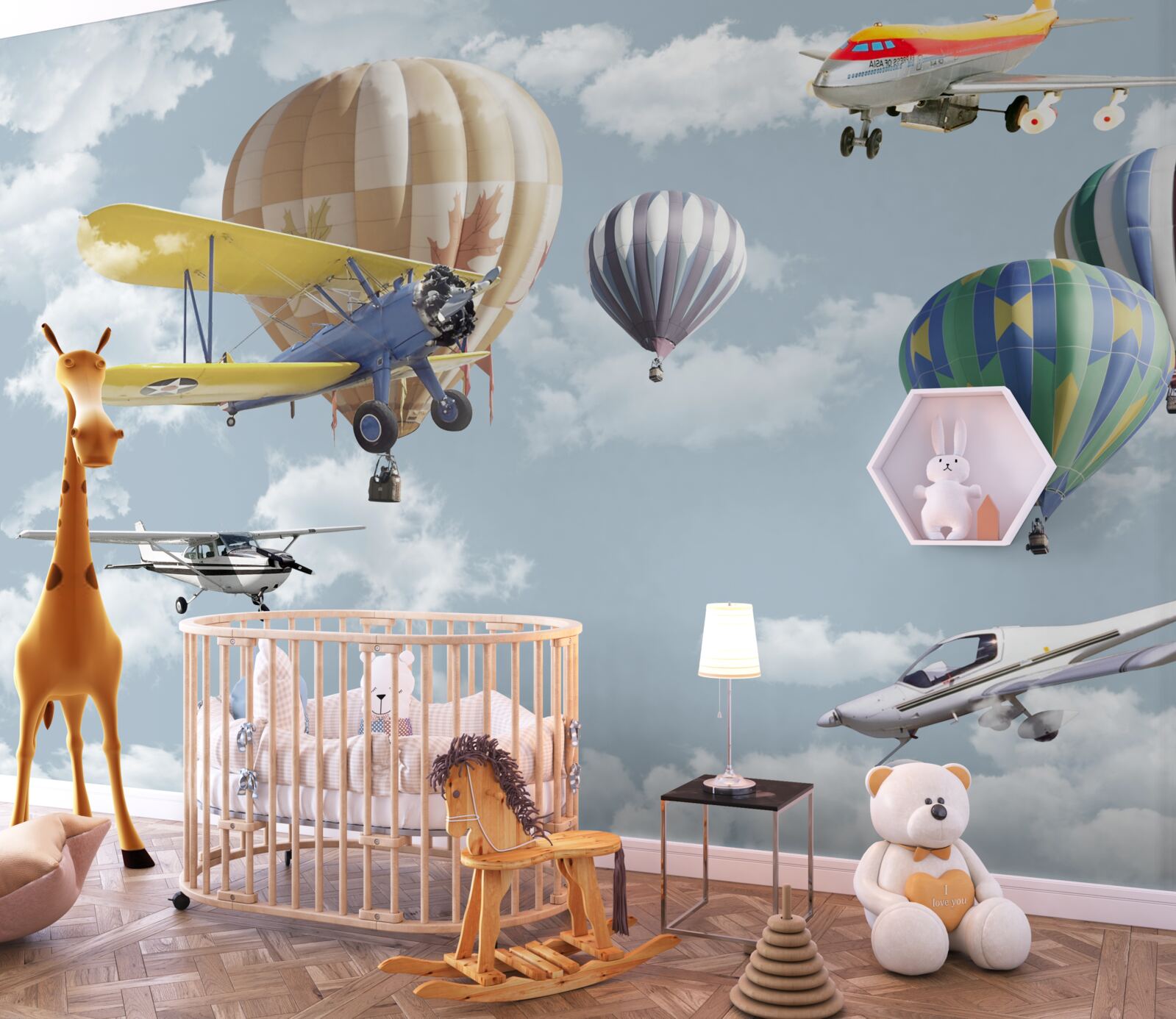 Fototapeta súťaž balónov a lietadiel vo vzduchu