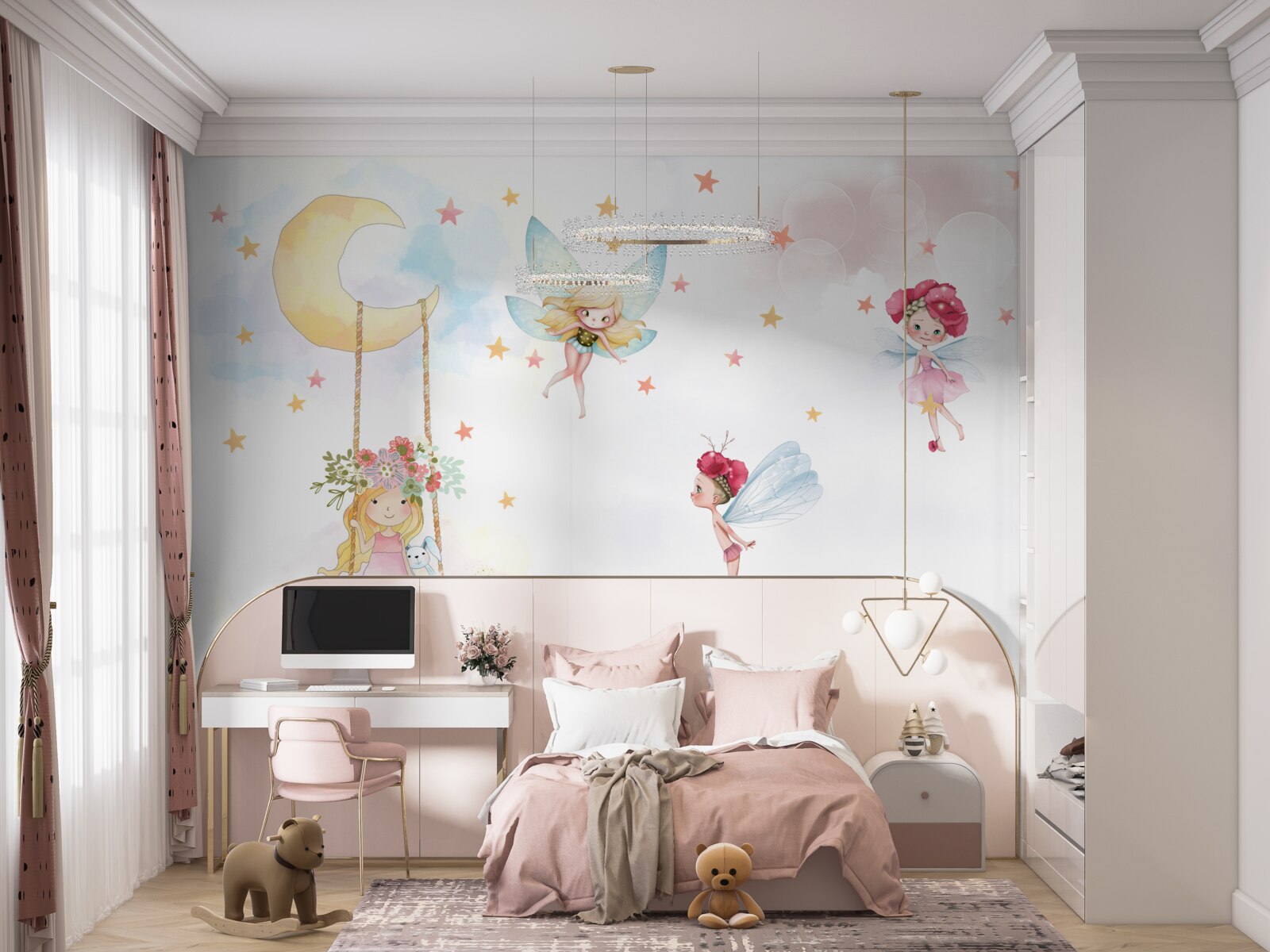 Fototapeta dieťa na hojdačke a čarovné bytosti