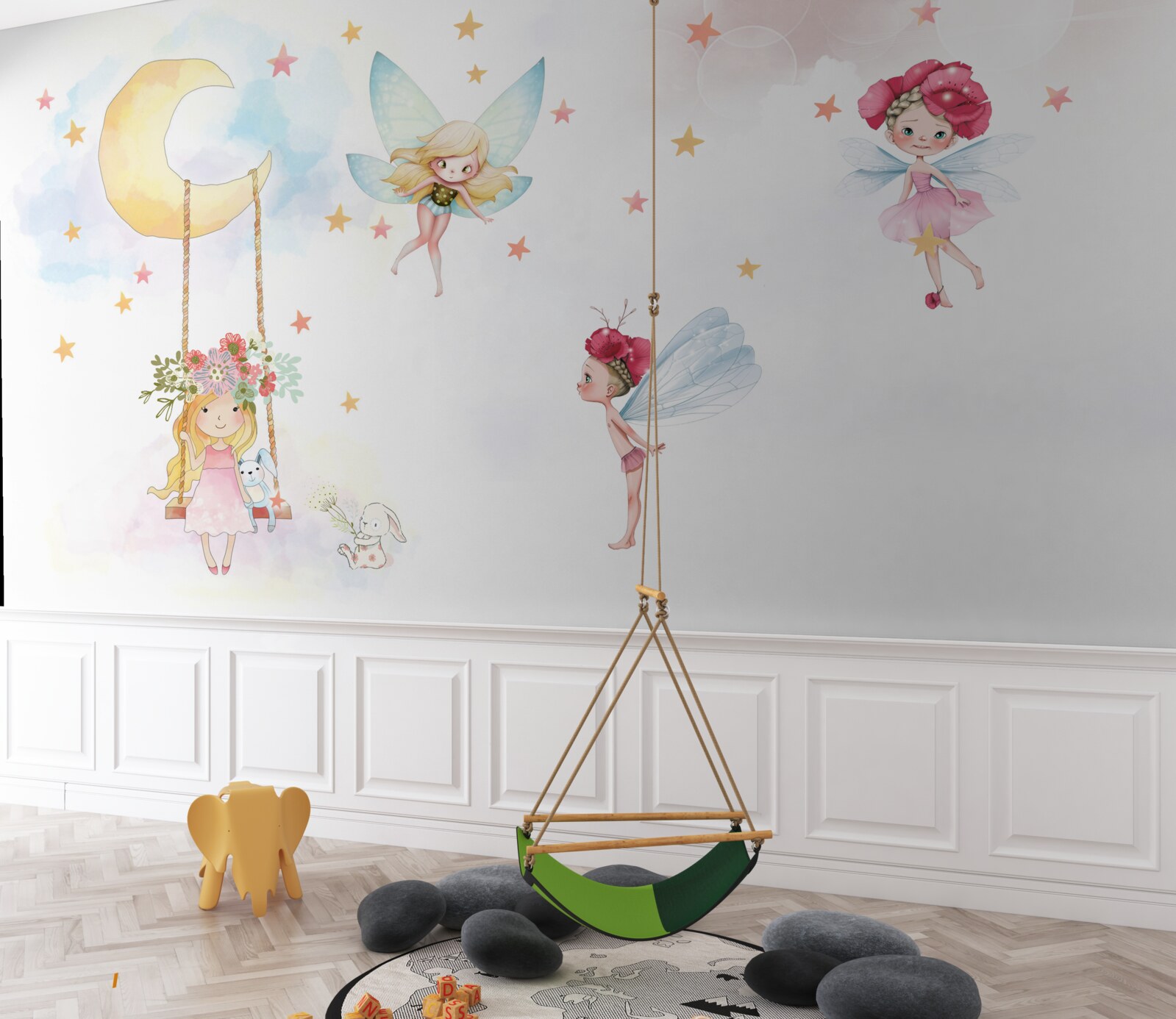 Fototapeta dieťa na hojdačke a čarovné bytosti