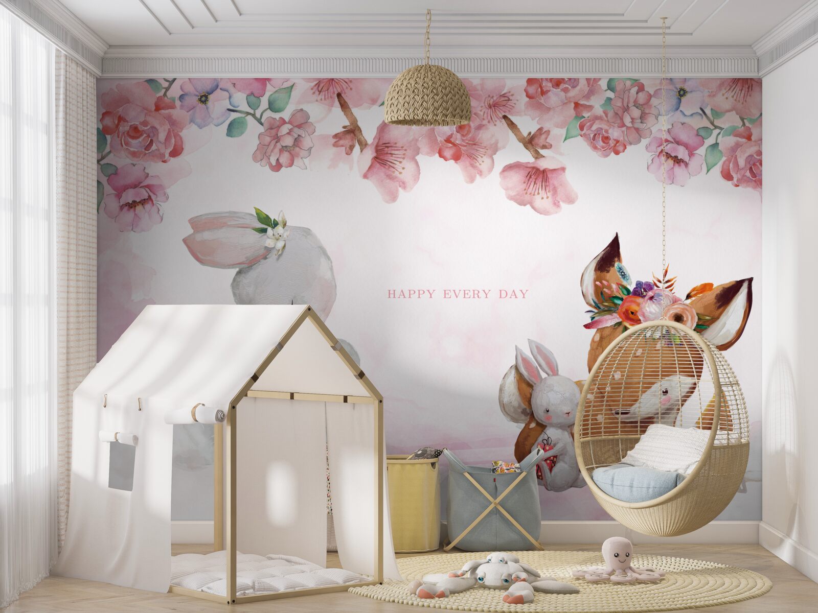 Fototapeta šteniatko jeleňa a roztomilé zajačiky