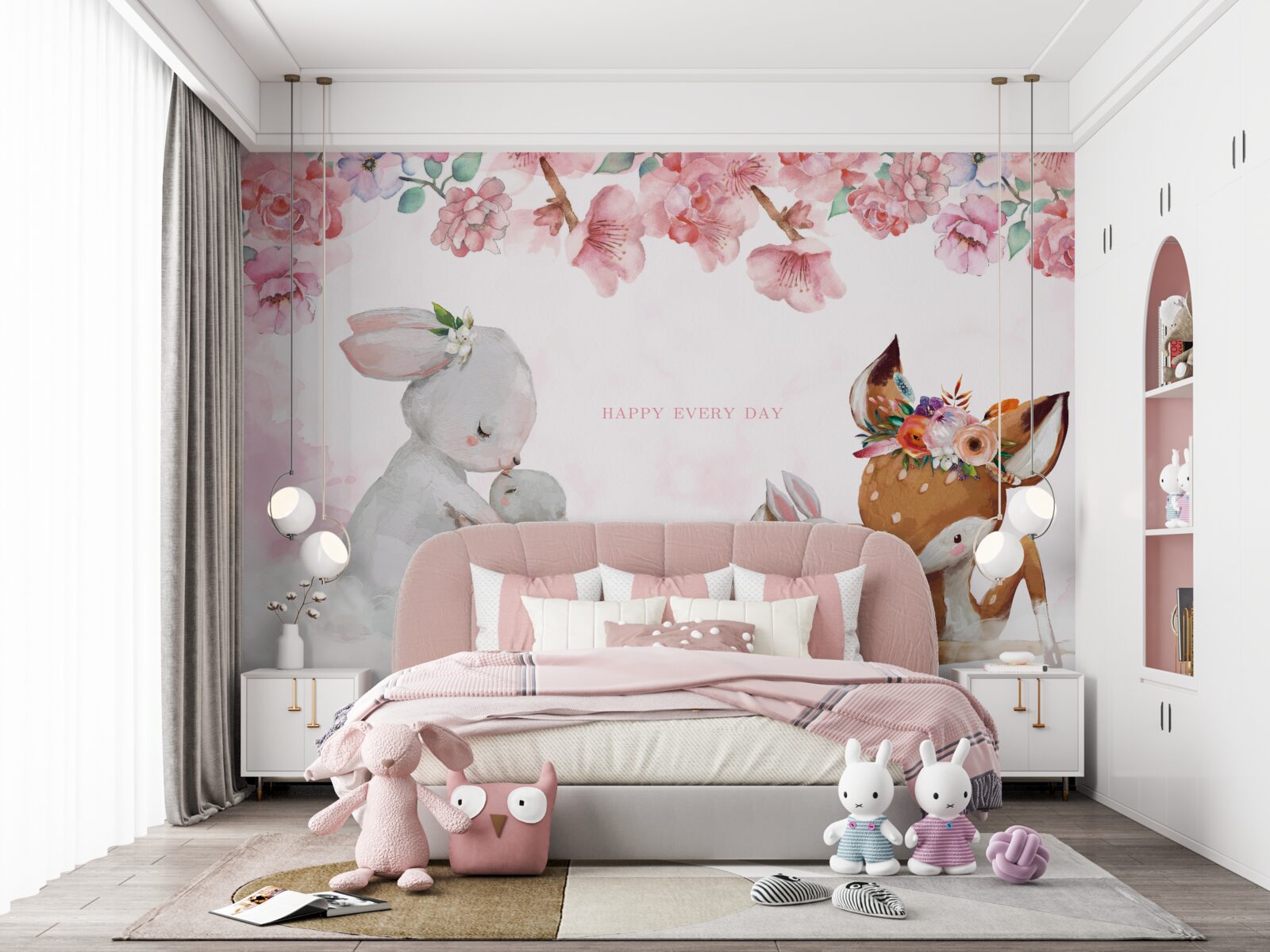 Fototapeta šteniatko jeleňa a roztomilé zajačiky