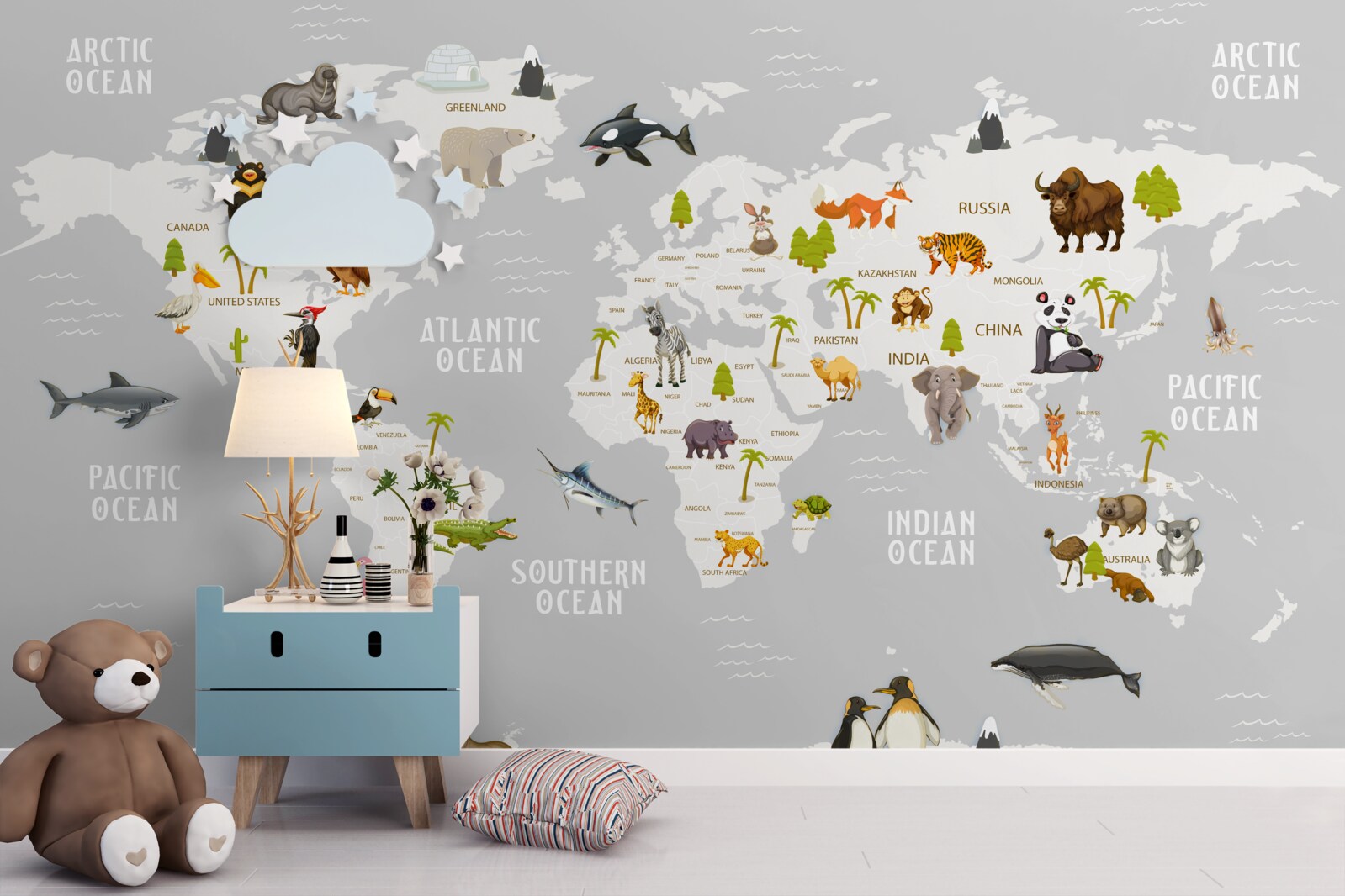 Fototapeta mapa zobrazujúca voľne žijúce zvieratá