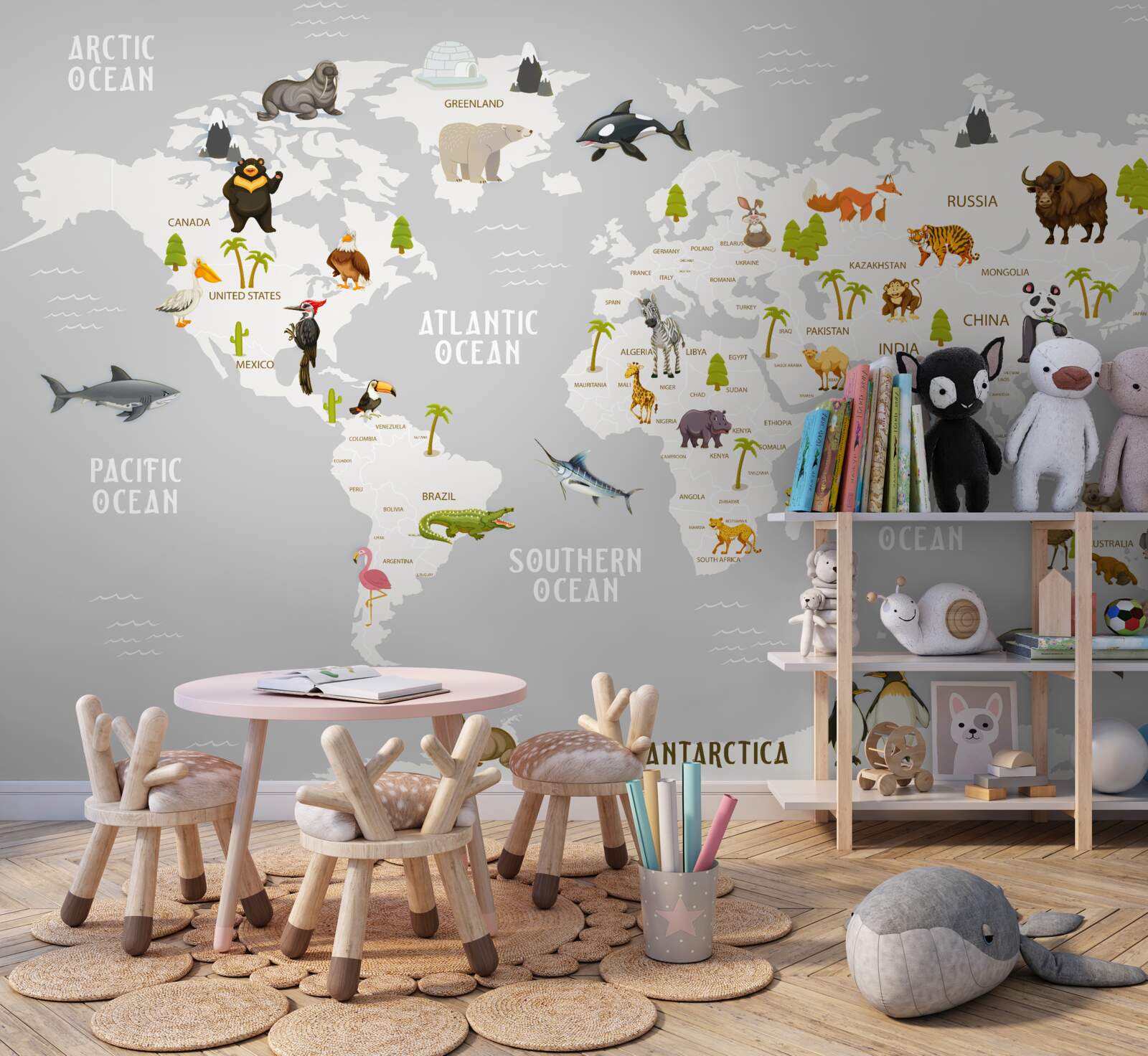 Fototapeta mapa zobrazujúca voľne žijúce zvieratá