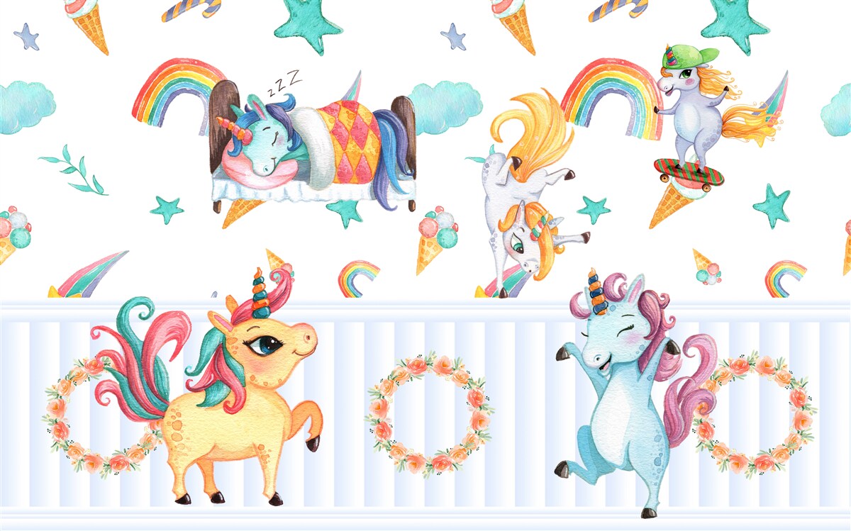 Fototapeta jednorožce, zaneprázdnené svojimi vlastnými záležitosťami, v rôznych farbách