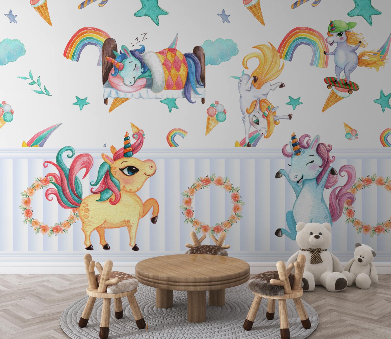 Fototapeta jednorožce, zaneprázdnené svojimi vlastnými záležitosťami, v rôznych farbách