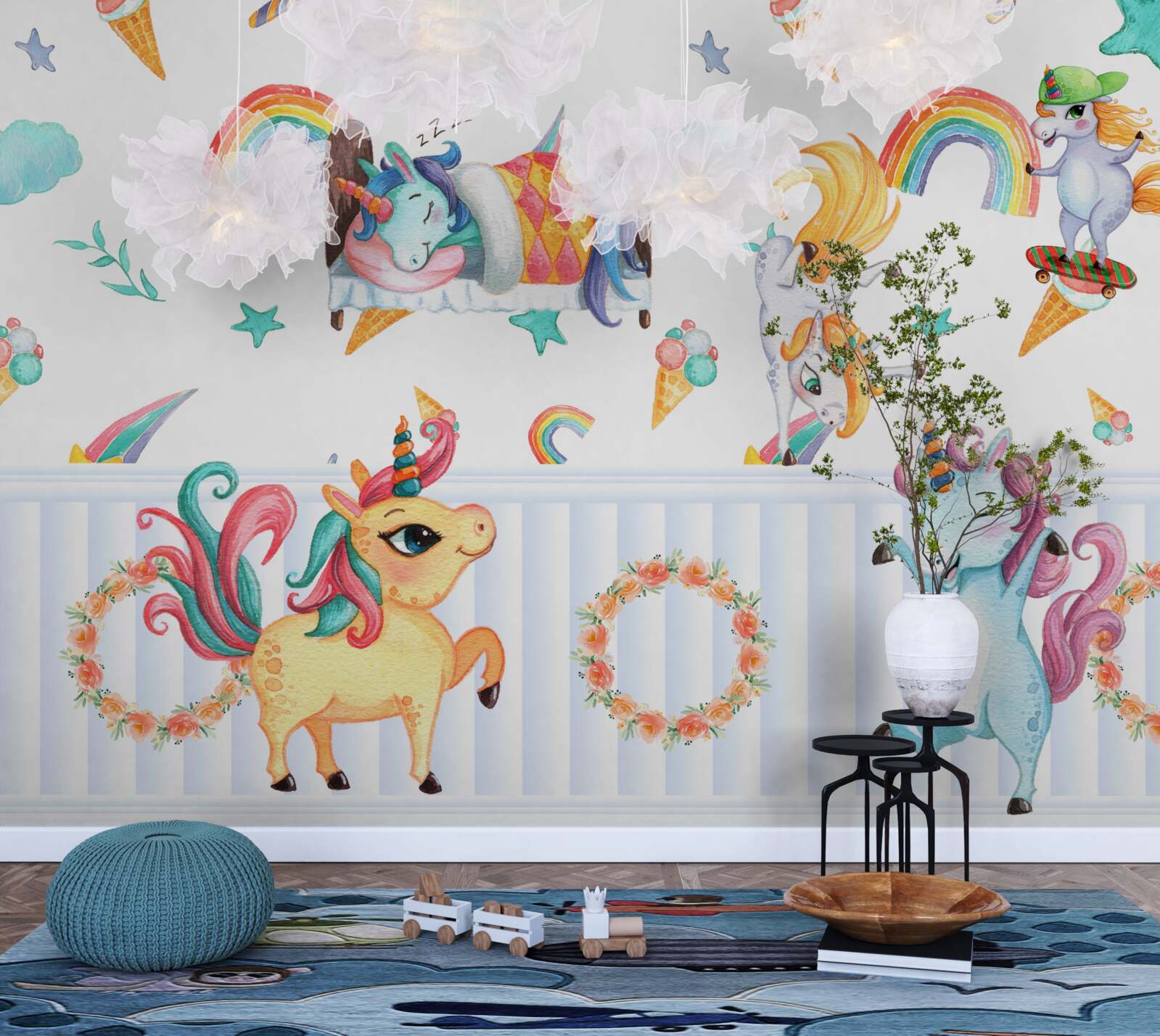 Fototapeta jednorožce, zaneprázdnené svojimi vlastnými záležitosťami, v rôznych farbách