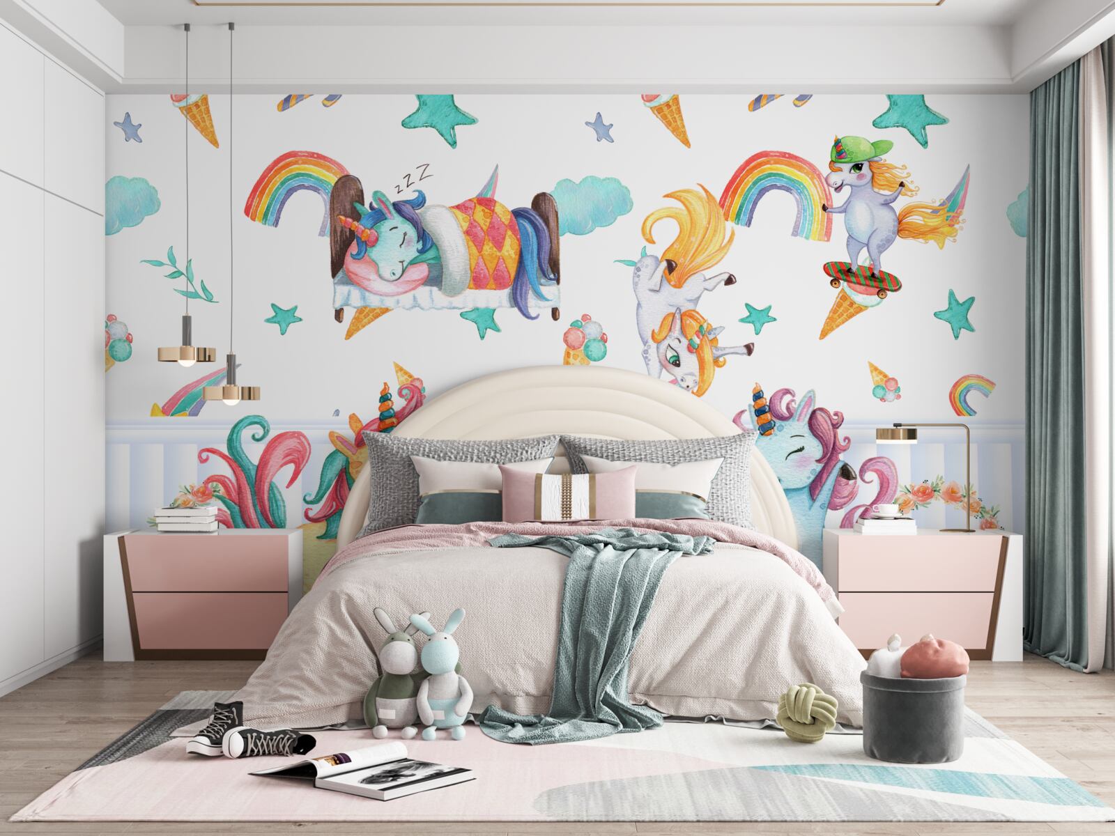 Fototapeta jednorožce, zaneprázdnené svojimi vlastnými záležitosťami, v rôznych farbách