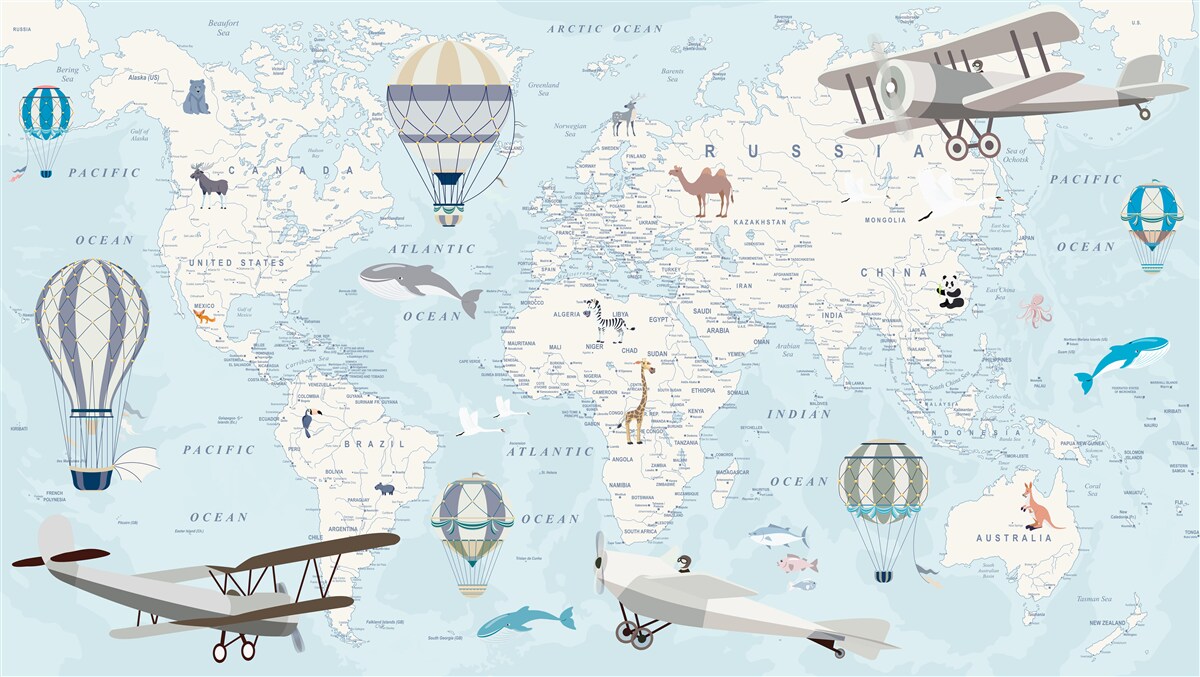 Fototapeta mapa s detailmi, vyhotovená v svetlomodrej farbe