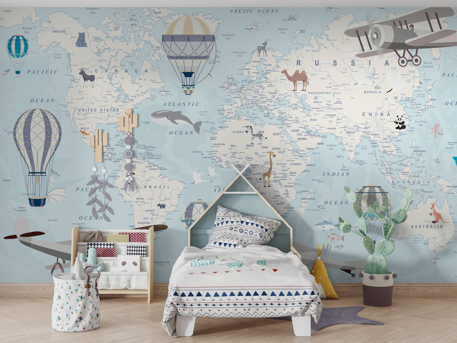 Fototapeta mapa s detailmi, vyhotovená v svetlomodrej farbe