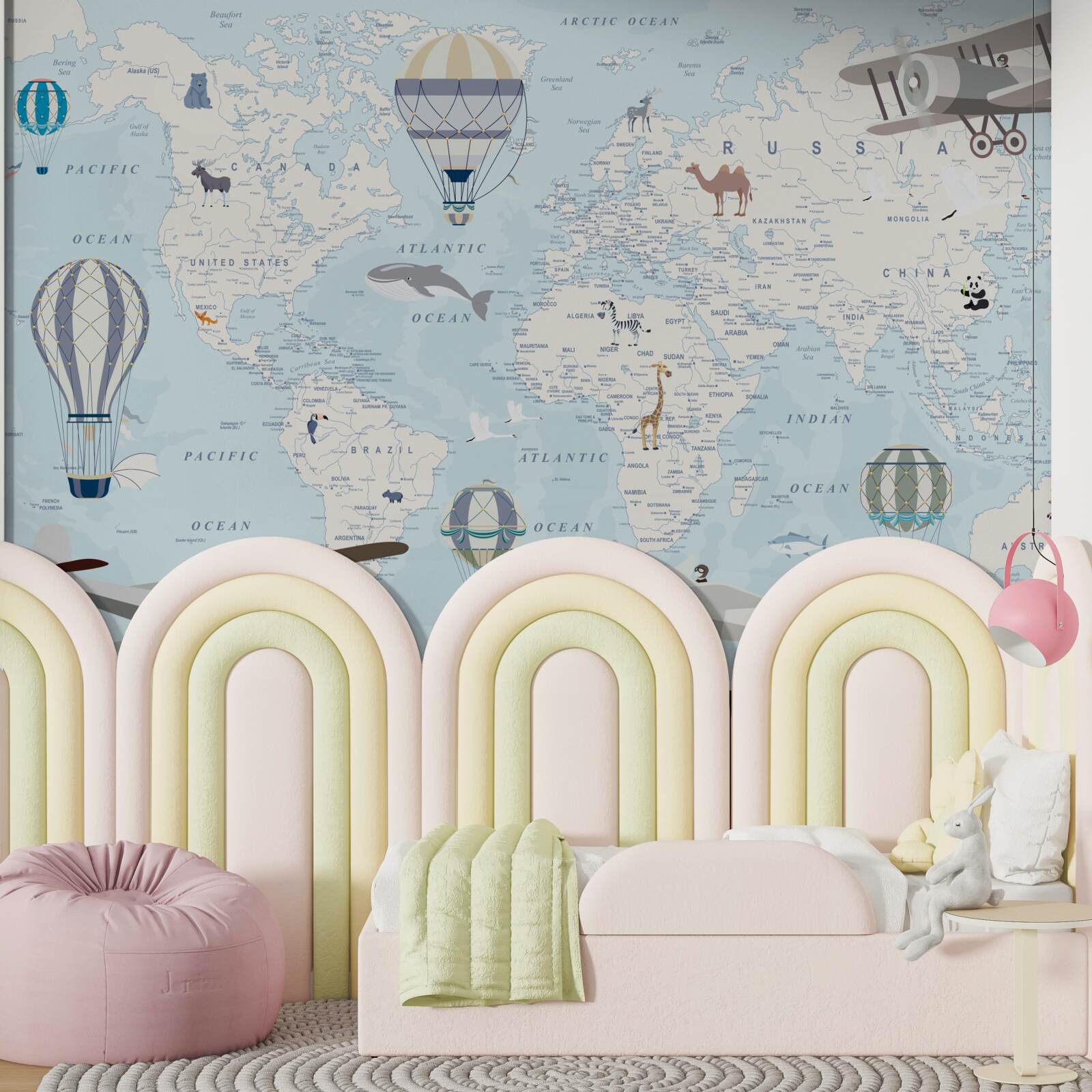 Fototapeta mapa s detailmi, vyhotovená v svetlomodrej farbe