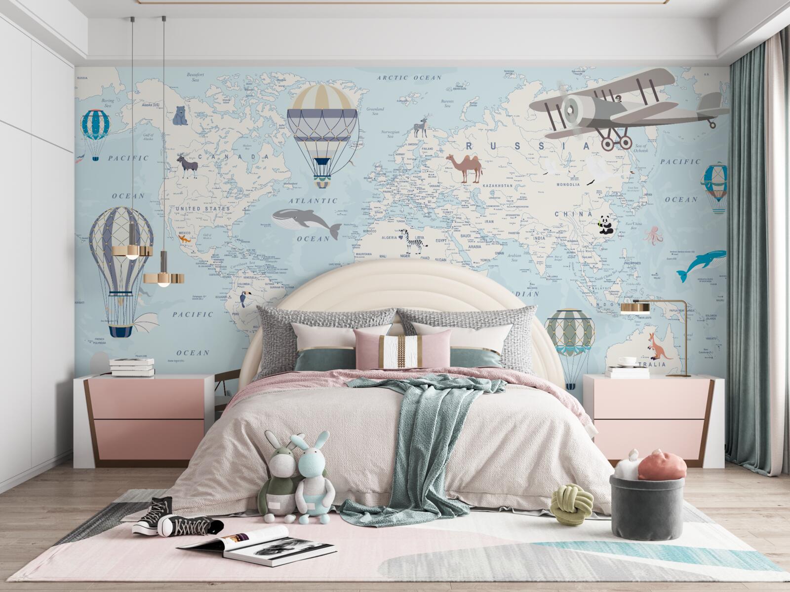 Fototapeta mapa s detailmi, vyhotovená v svetlomodrej farbe