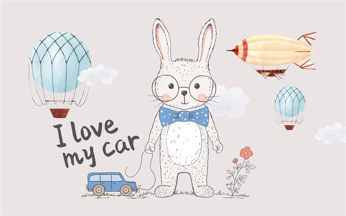 Fototapeta zajac s okuliarmi na pozadí vozidiel