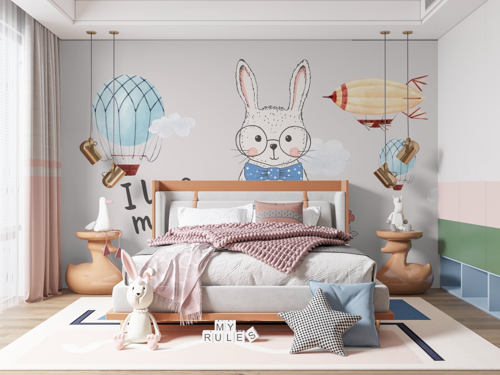 Fototapeta zajac s okuliarmi na pozadí vozidiel