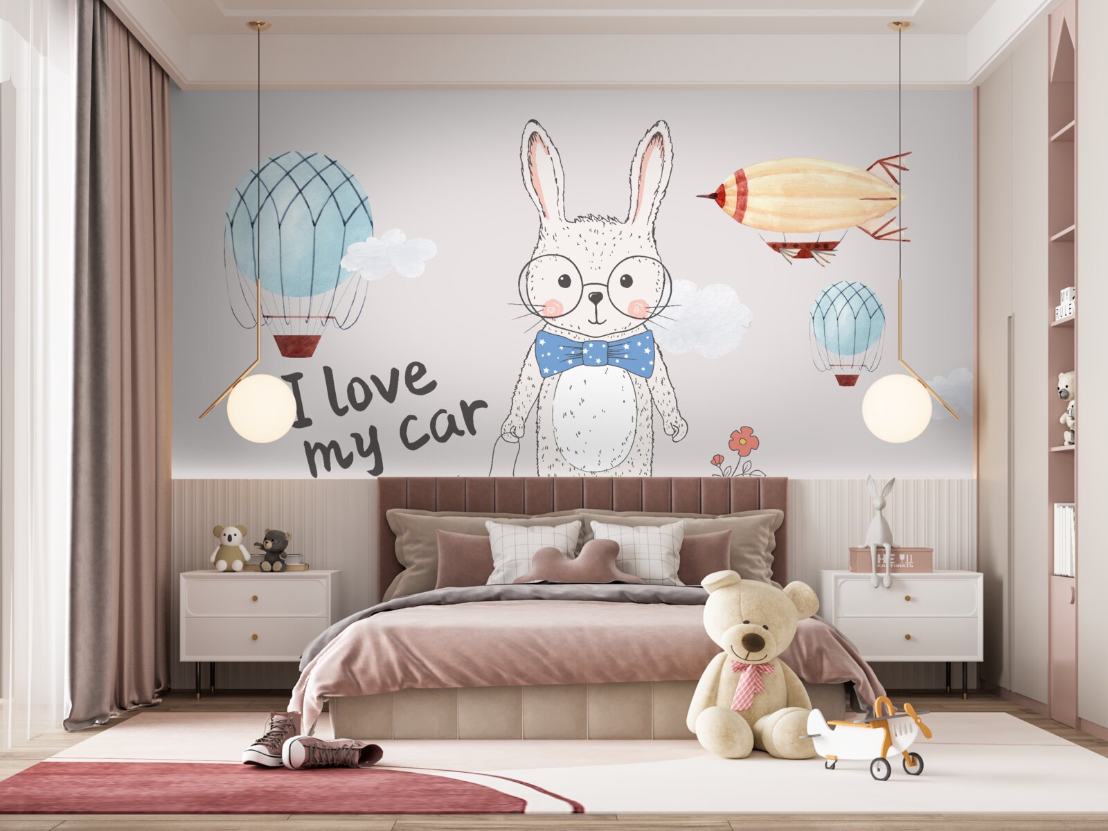 Fototapeta zajac s okuliarmi na pozadí vozidiel