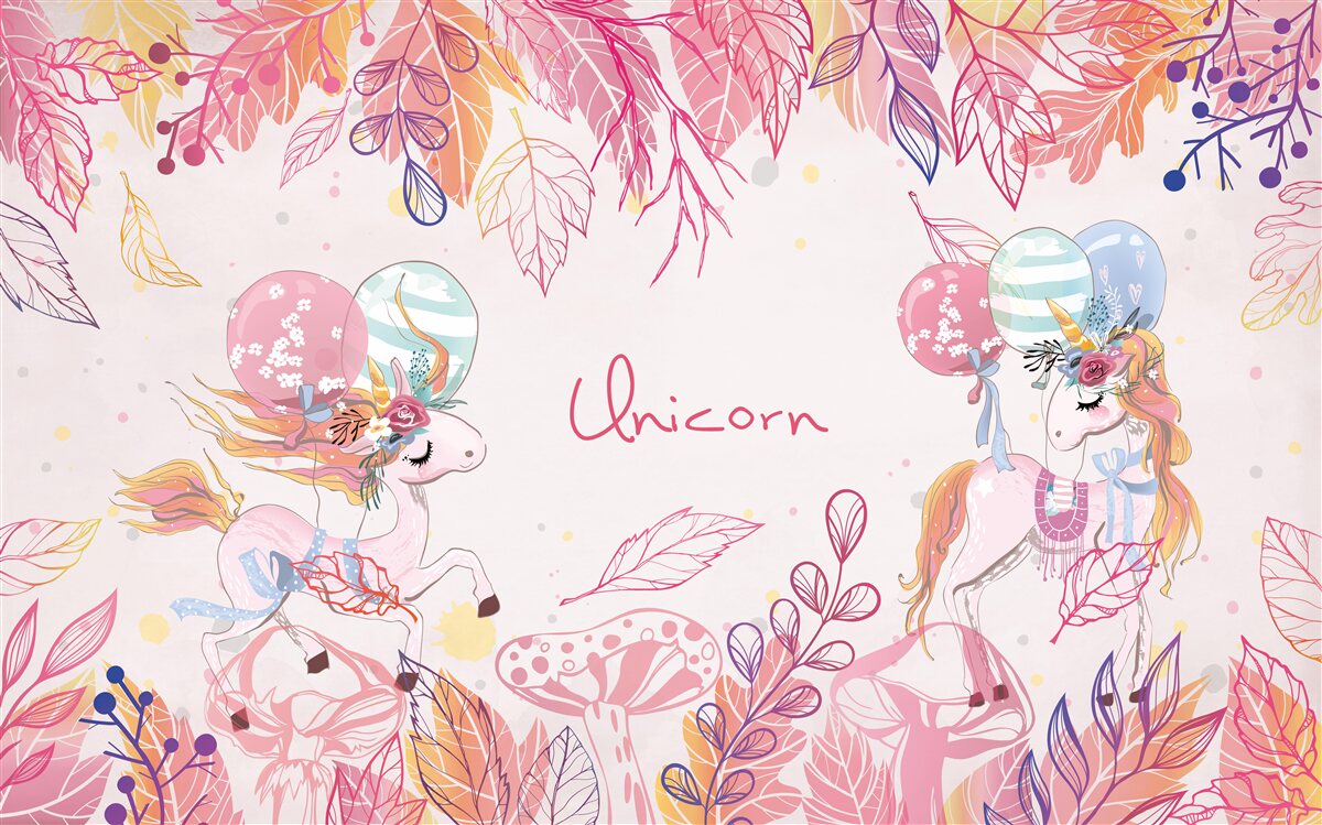 Fototapeta ružové jednorožce s héliovými balónikmi