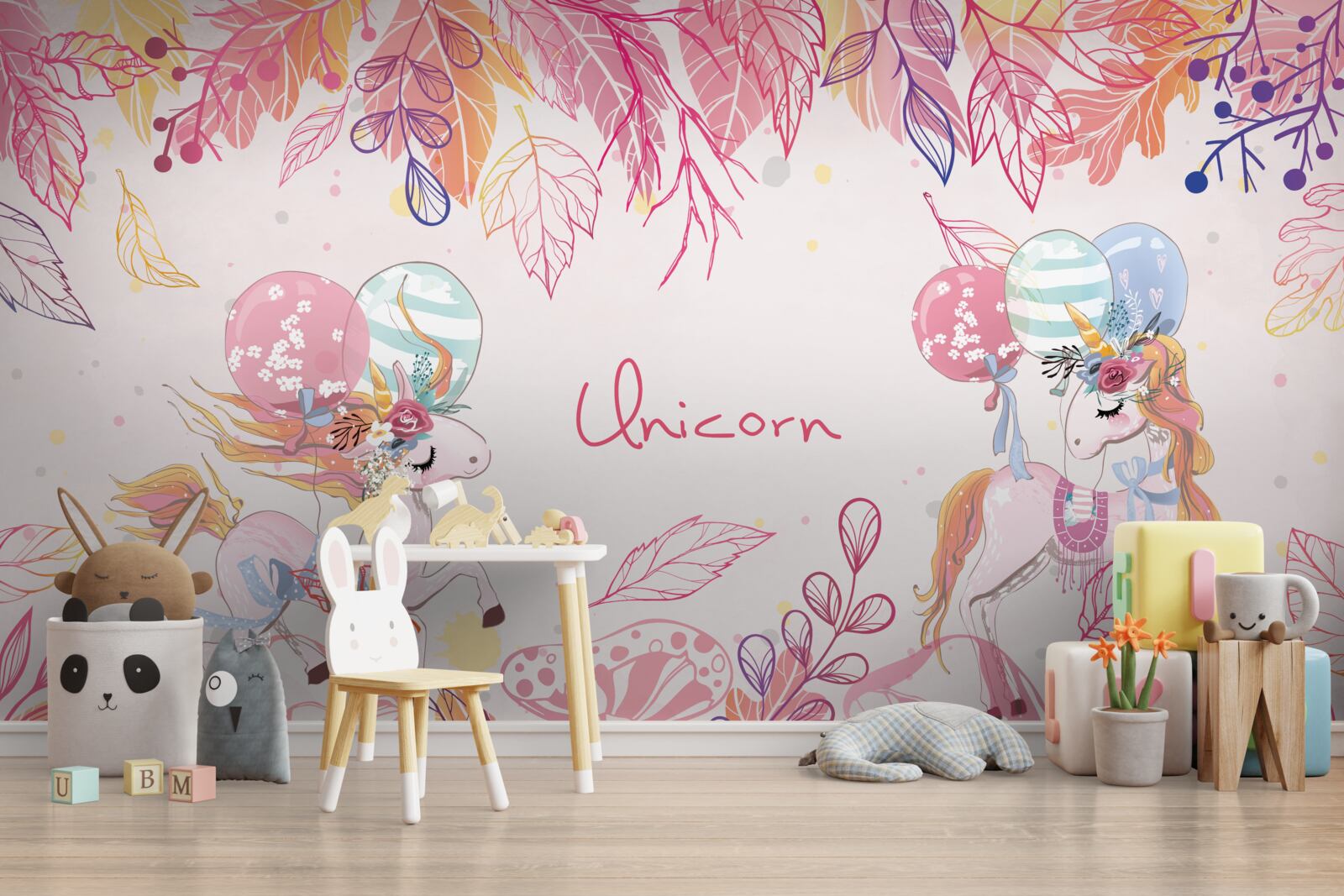 Fototapeta ružové jednorožce s héliovými balónikmi