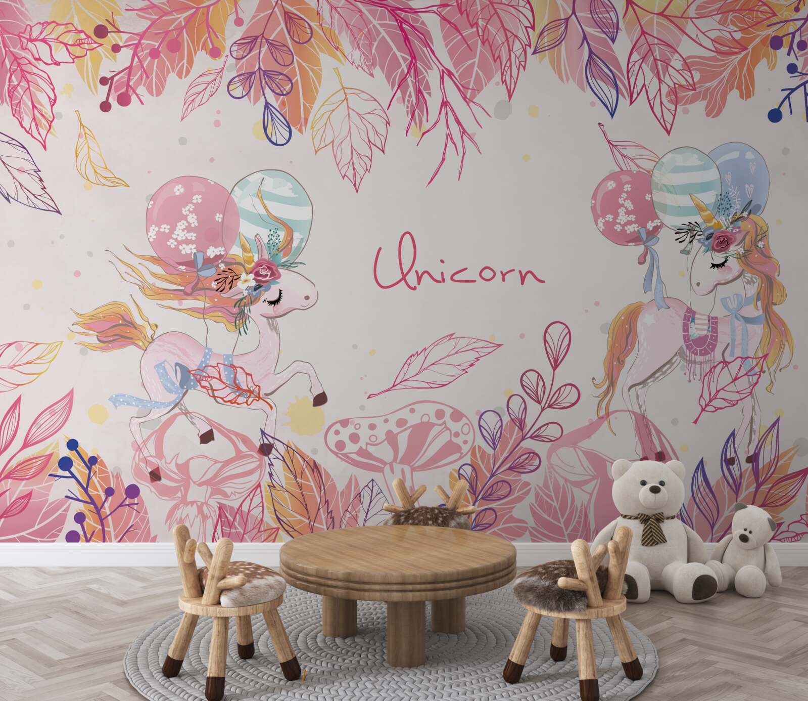 Fototapeta ružové jednorožce s héliovými balónikmi