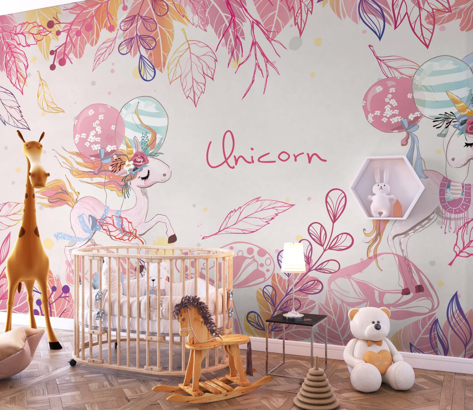 Fototapeta ružové jednorožce s héliovými balónikmi