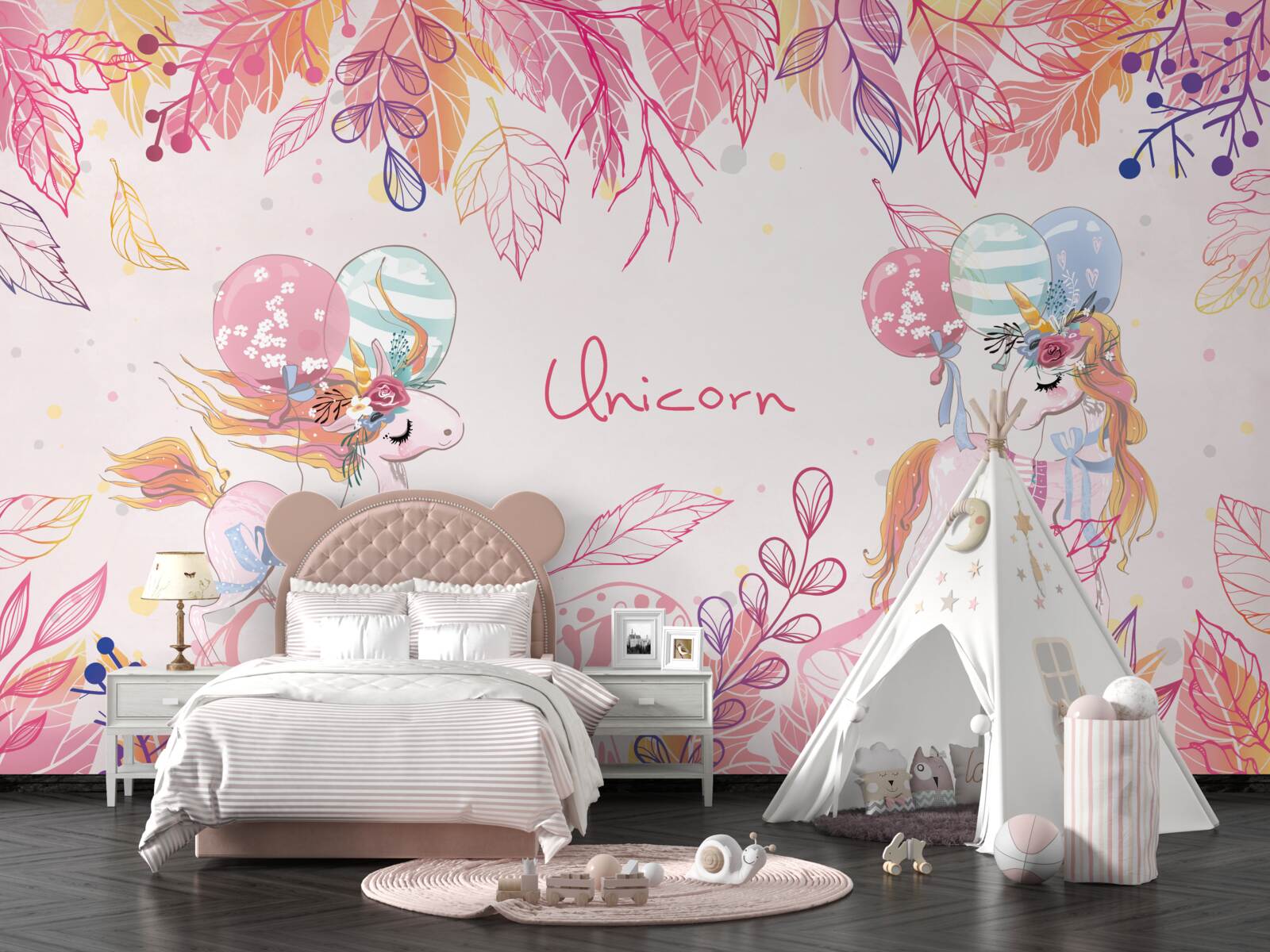 Fototapeta ružové jednorožce s héliovými balónikmi