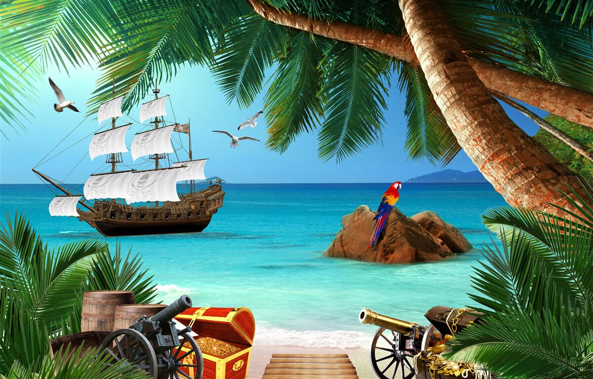 Fototapeta pohľad na loď z pirátskeho opevnenia