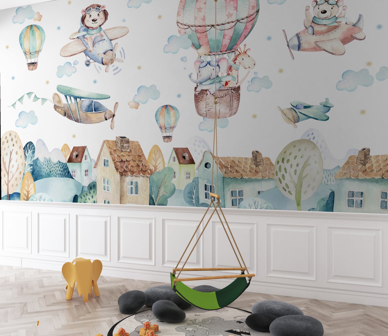 Fototapeta mesto, nad ktorým lietajú zvieratá