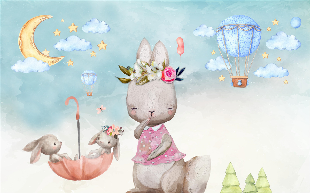 Fototapeta zajac s deťmi v dáždniku