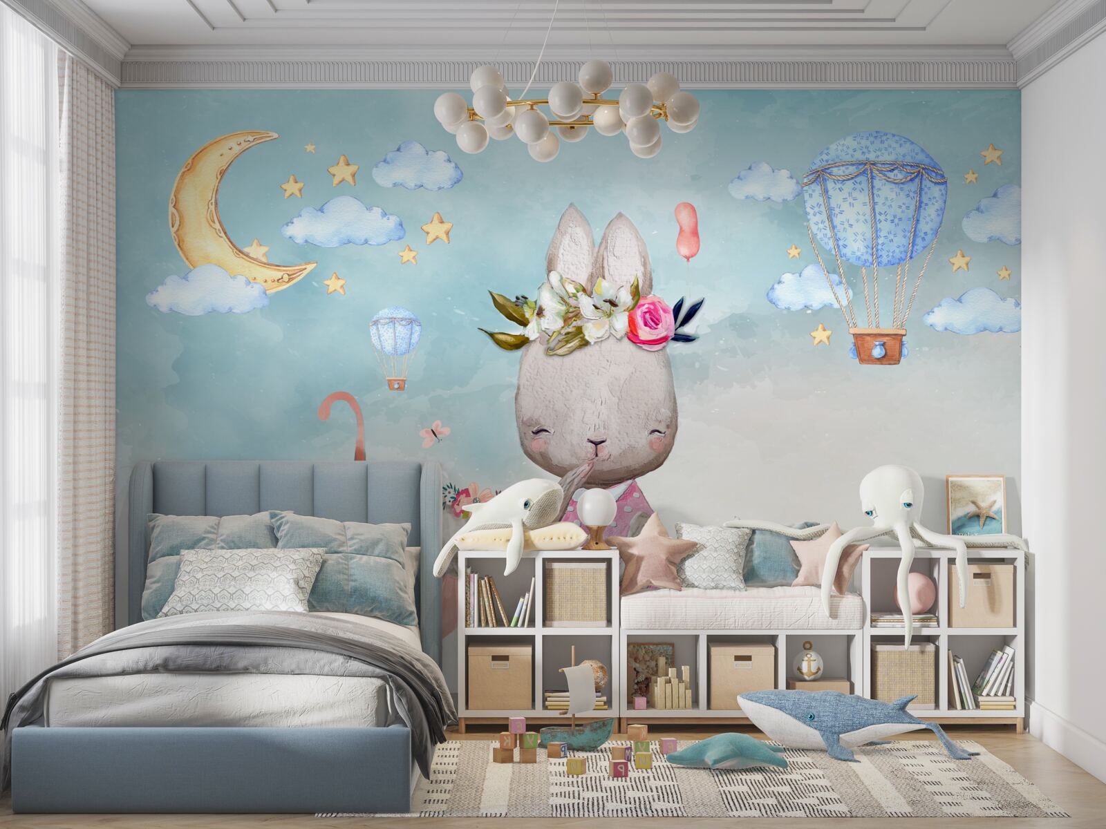 Fototapeta zajac s deťmi v dáždniku