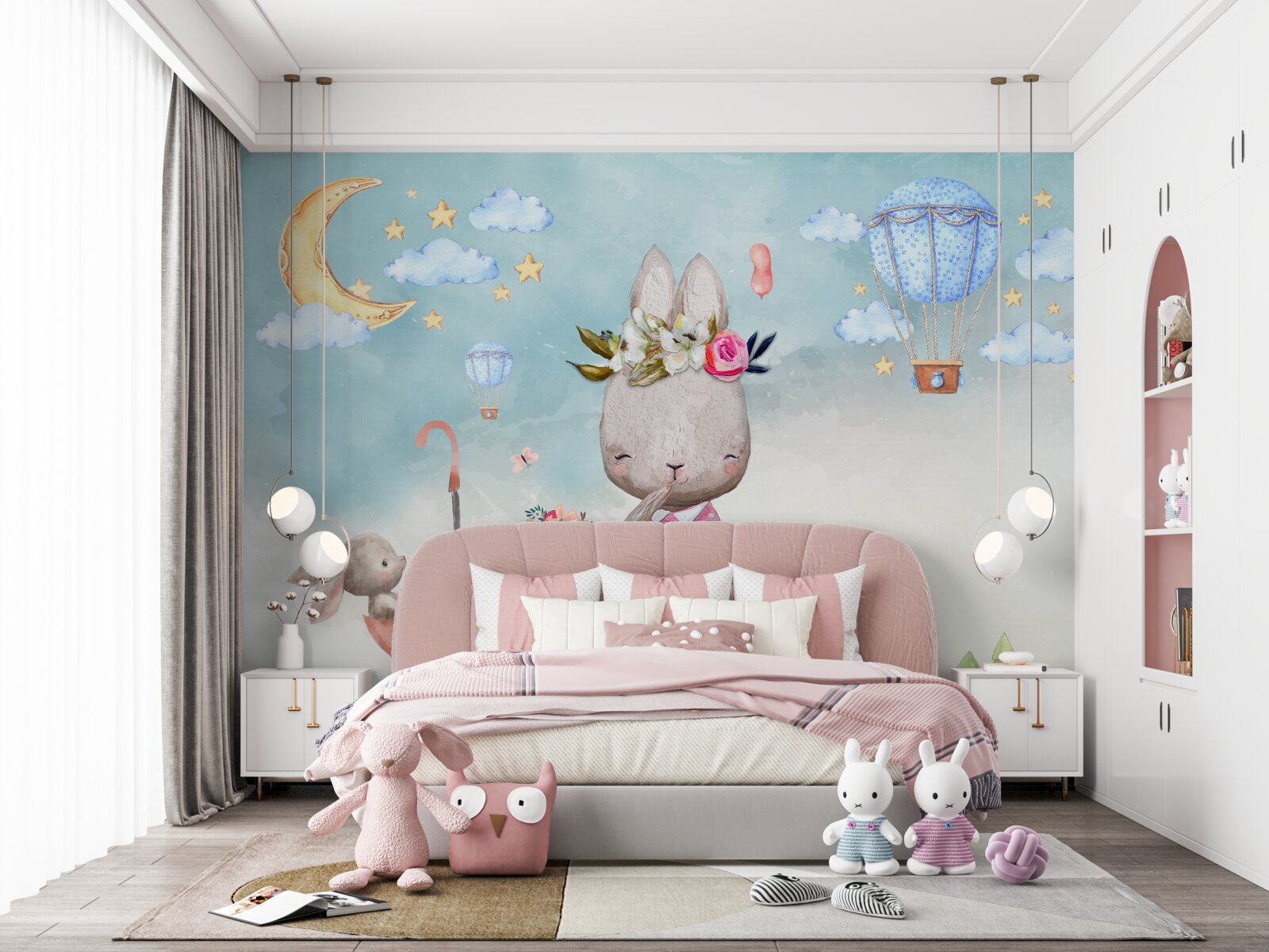 Fototapeta zajac s deťmi v dáždniku