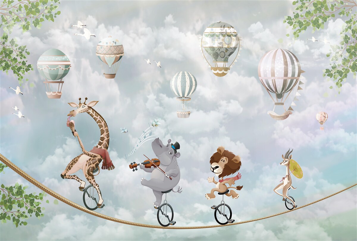 Fototapeta zvieratá balansujúce na lane na dvojkolesovom bicykli