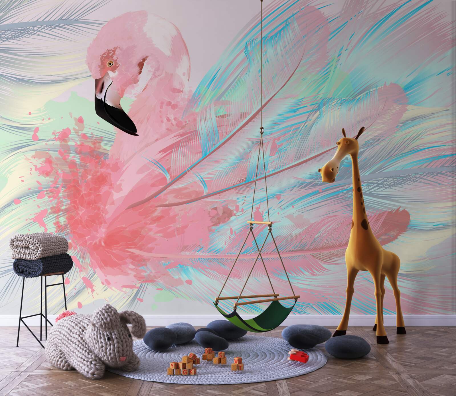 Fototapeta z peria sa vytvoril ružový plameniak