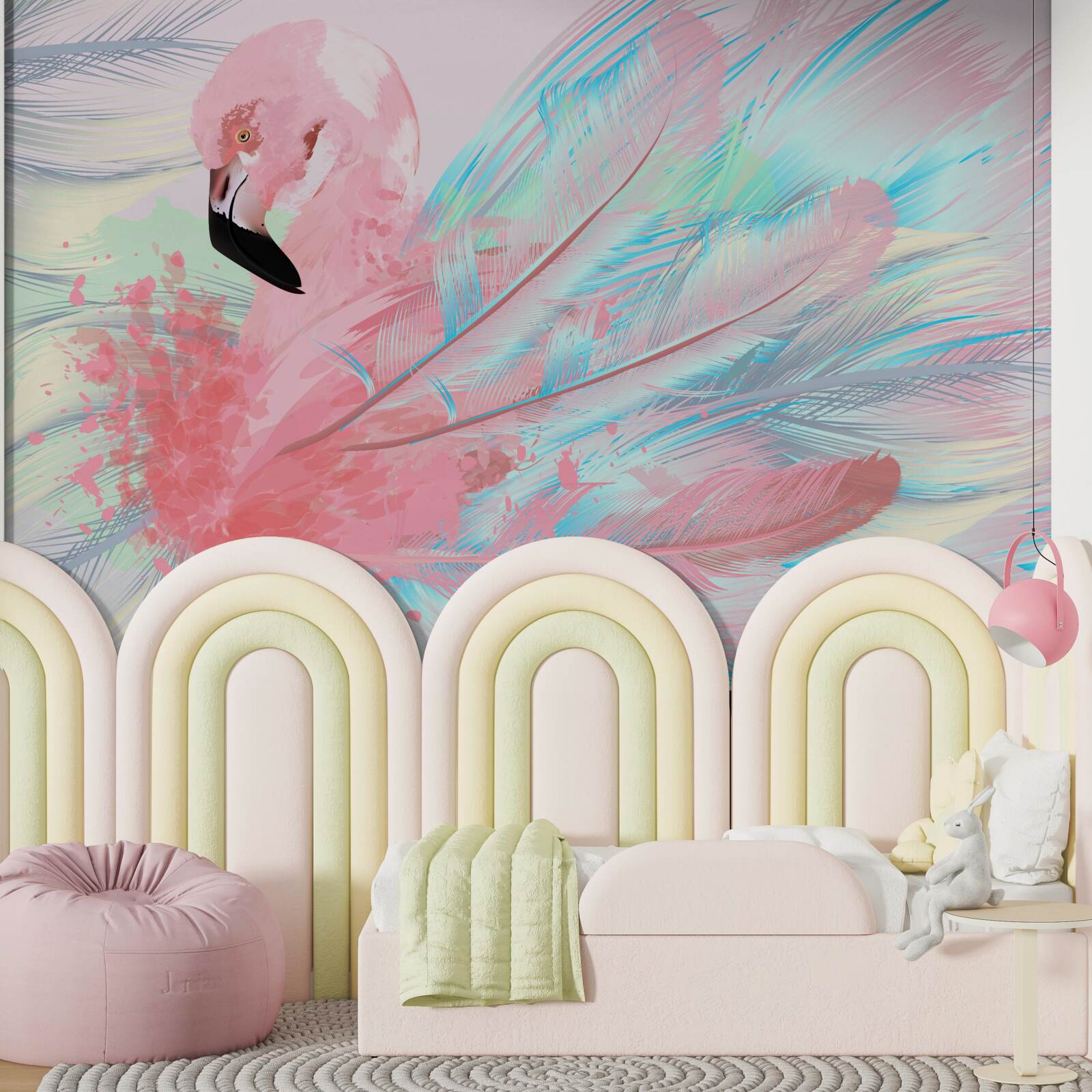 Fototapeta z peria sa vytvoril ružový plameniak