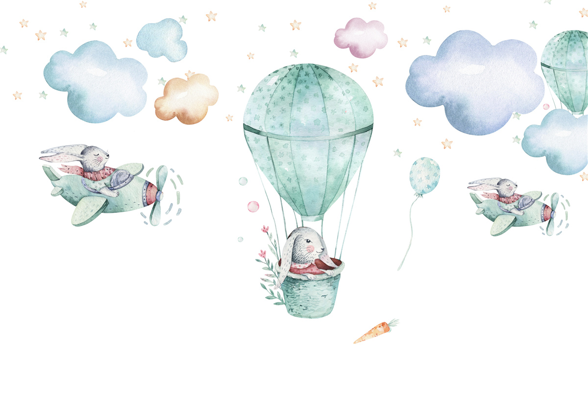 Fototapeta balóny a lietadlá so zajačikmi
