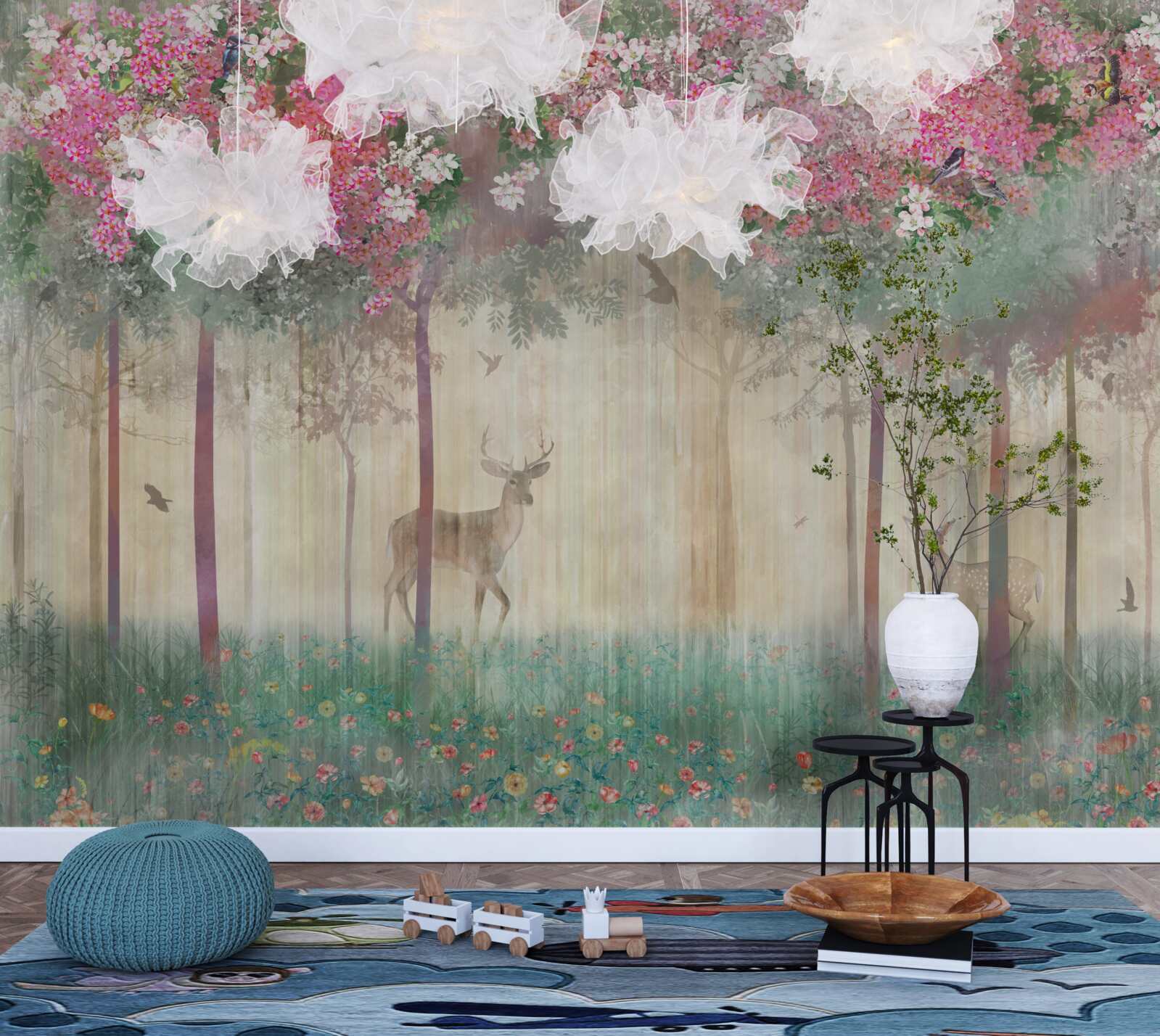 Fototapeta záhrada, kde svieti jelene