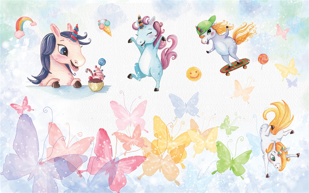 Fototapeta veselé jednorožce a motýle