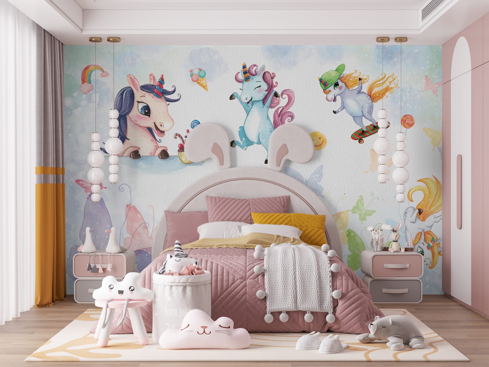 Fototapeta veselé jednorožce a motýle