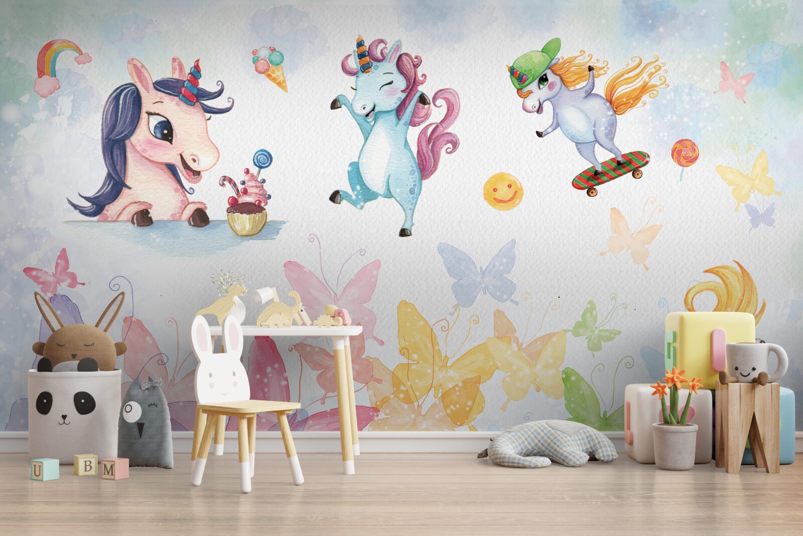 Fototapeta veselé jednorožce a motýle